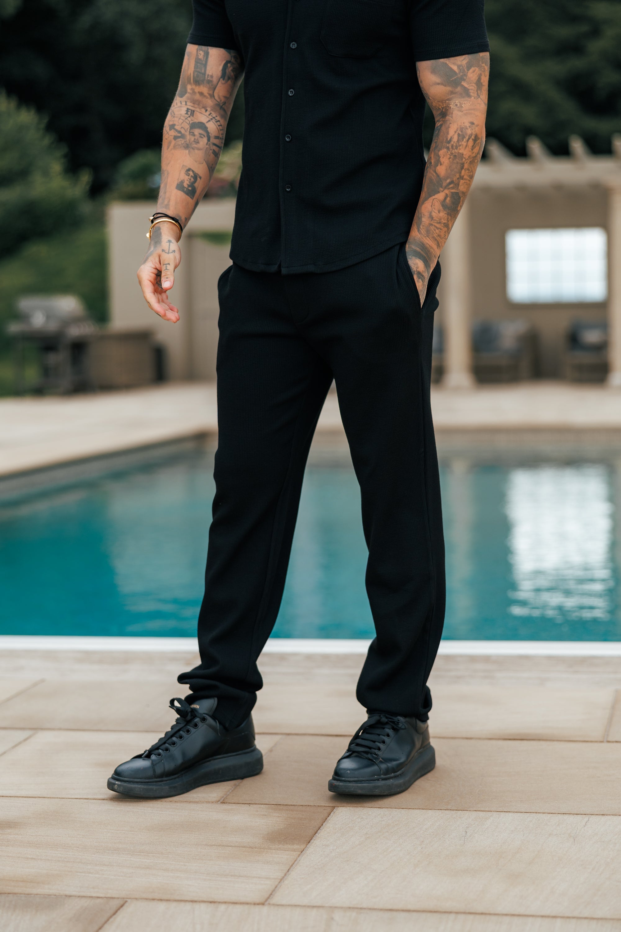 Jersey Cord Slim Black Trousers - FSR016