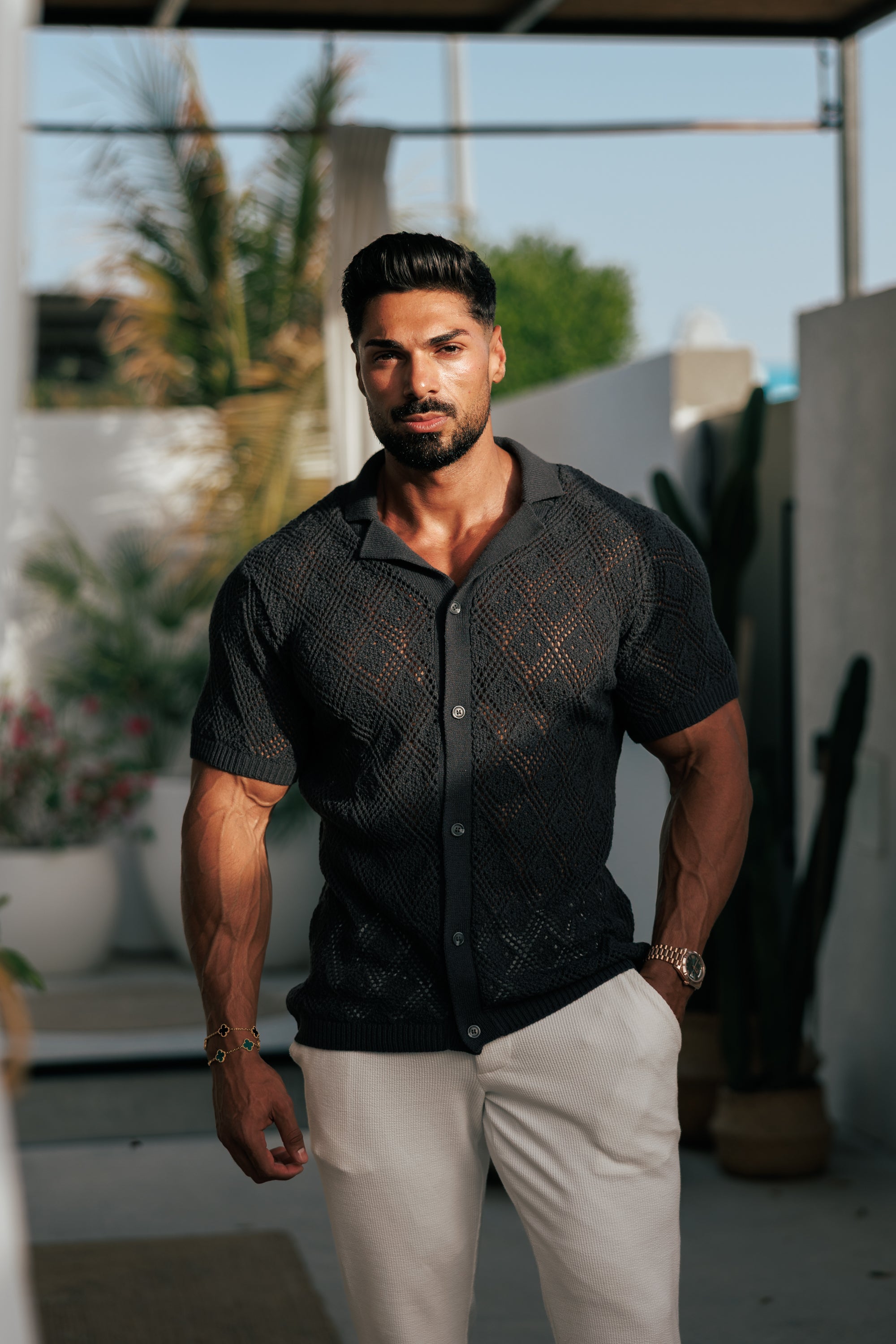 Crochet Shirt Gunpowder Short Sleeve - FSJ084