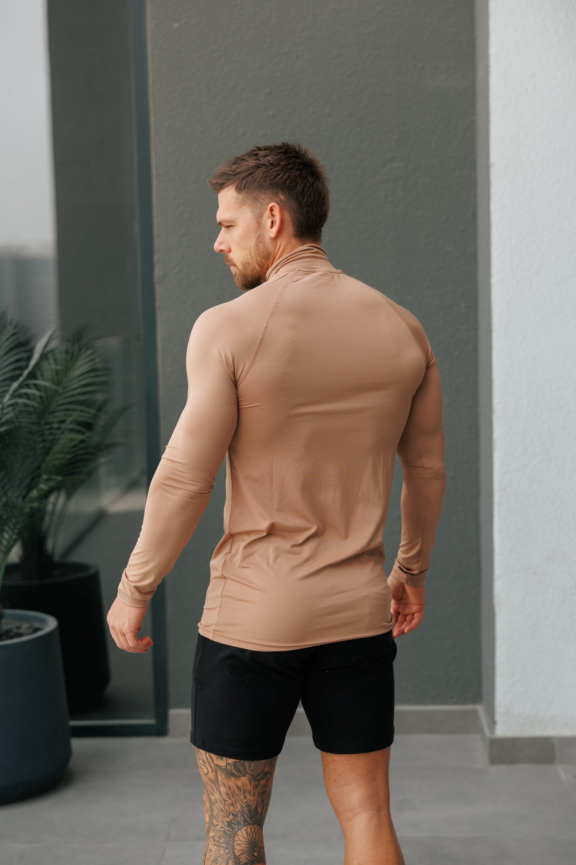 LS Coffee / Black Half Zip Gym Top - FSH1283
