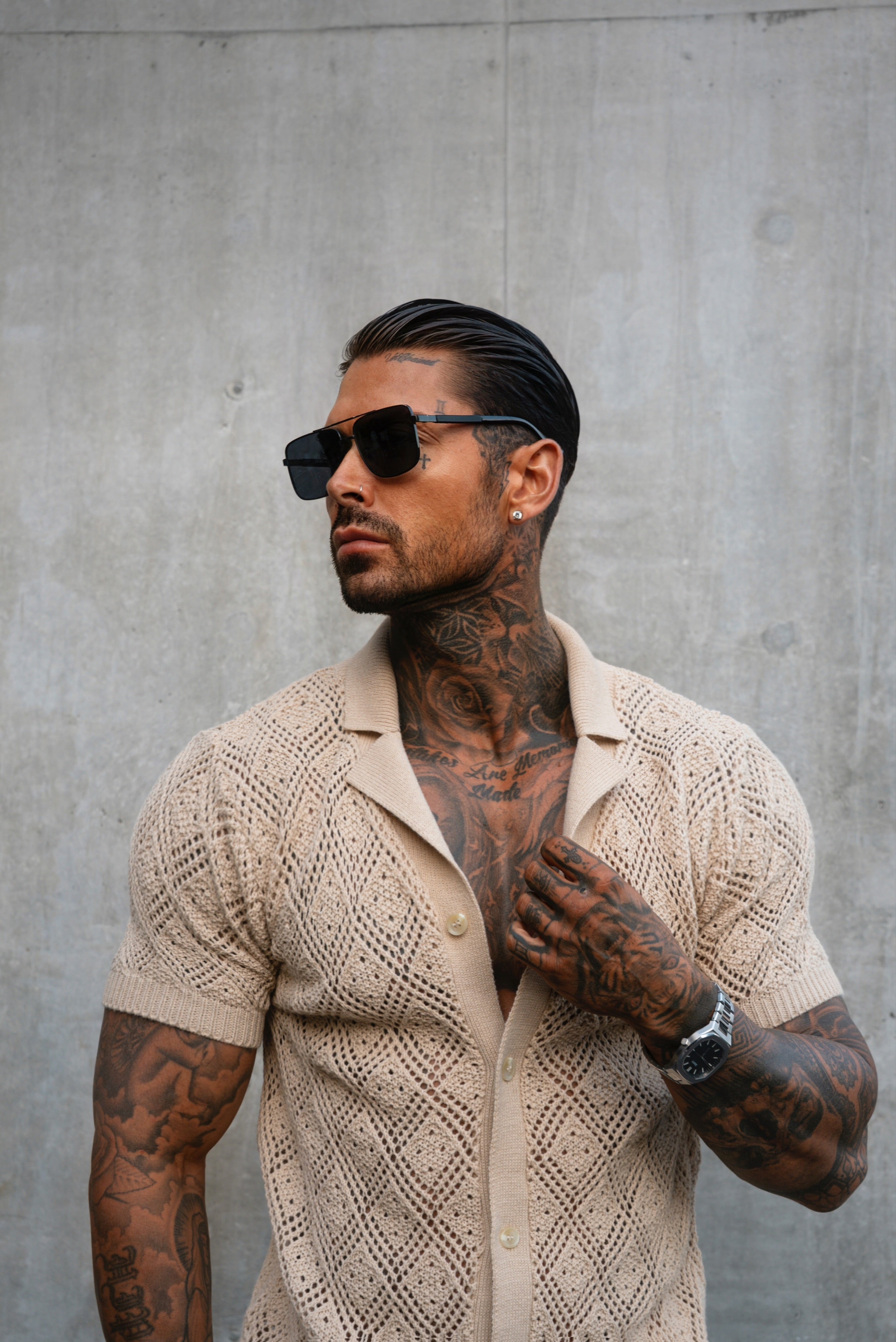 Crochet Shirt Honesty Beige Short Sleeve - FSJ076