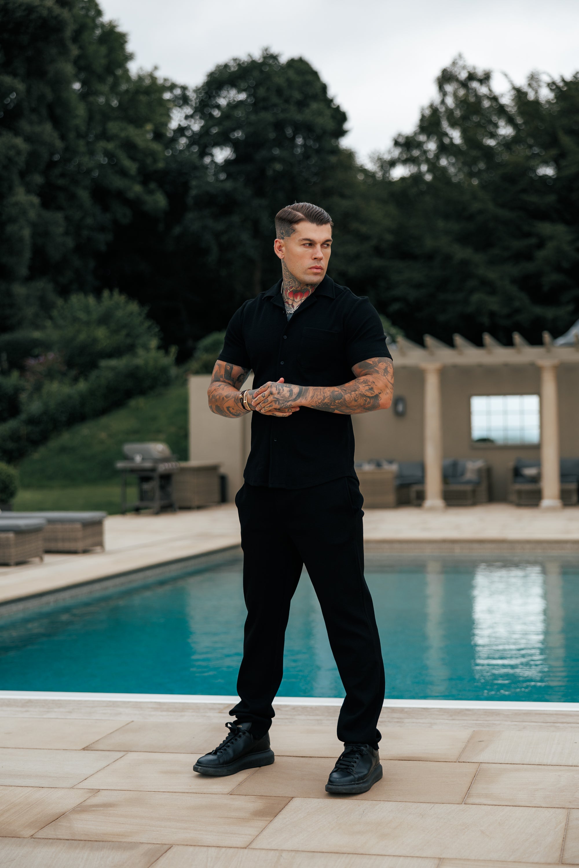 Jersey Cord Slim Black Trousers - FSR016