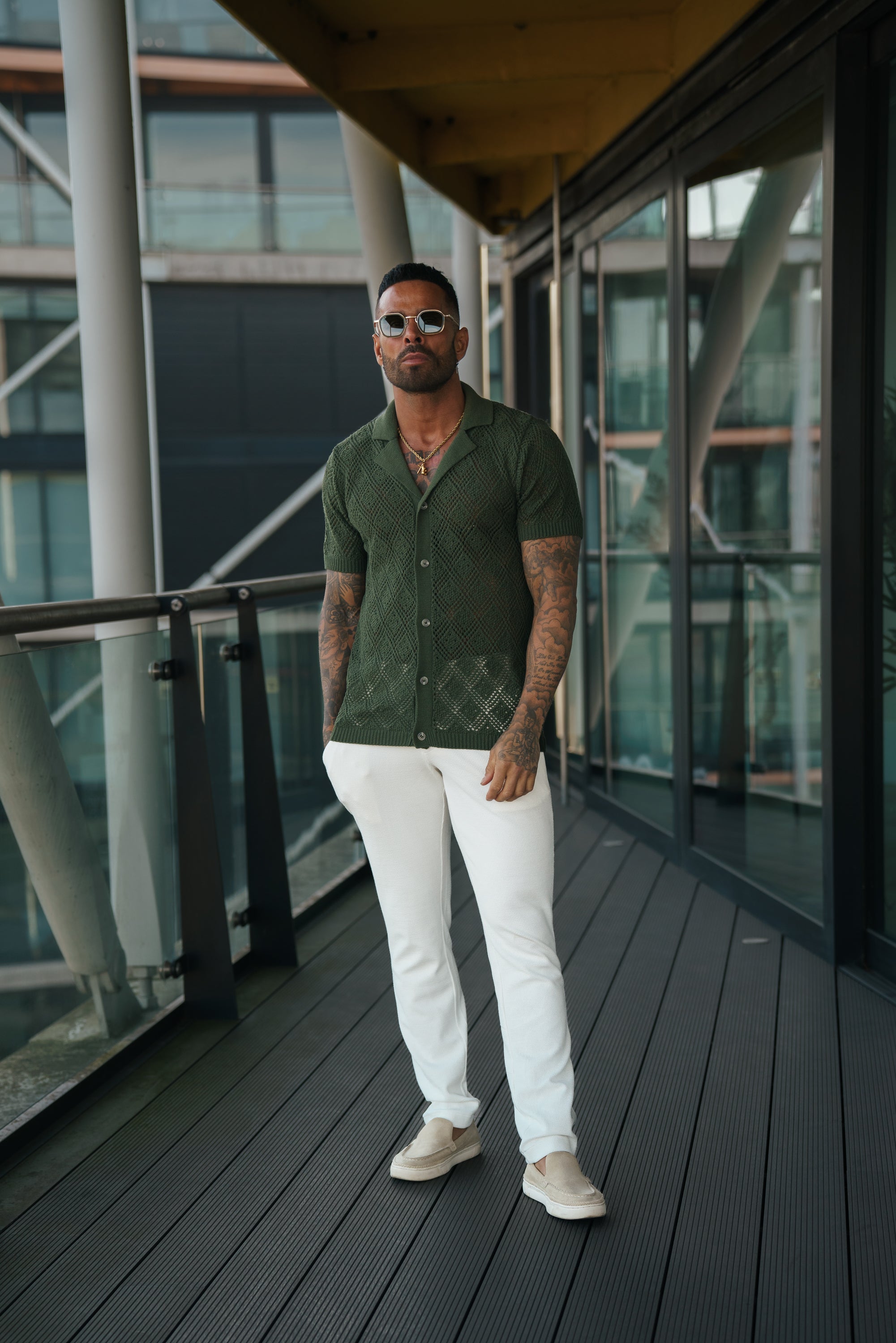 Crochet Shirt Deep Olive Short Sleeve - FSJ081