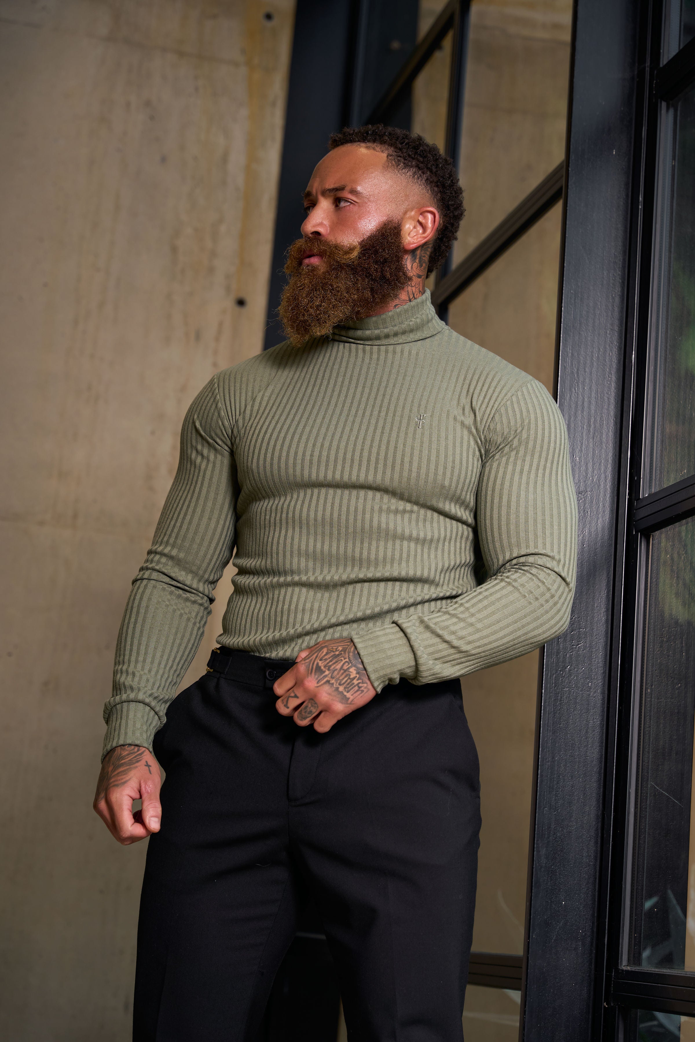 Classic Olive Ribbed Knit Roll-neck Jumper - FSH1300