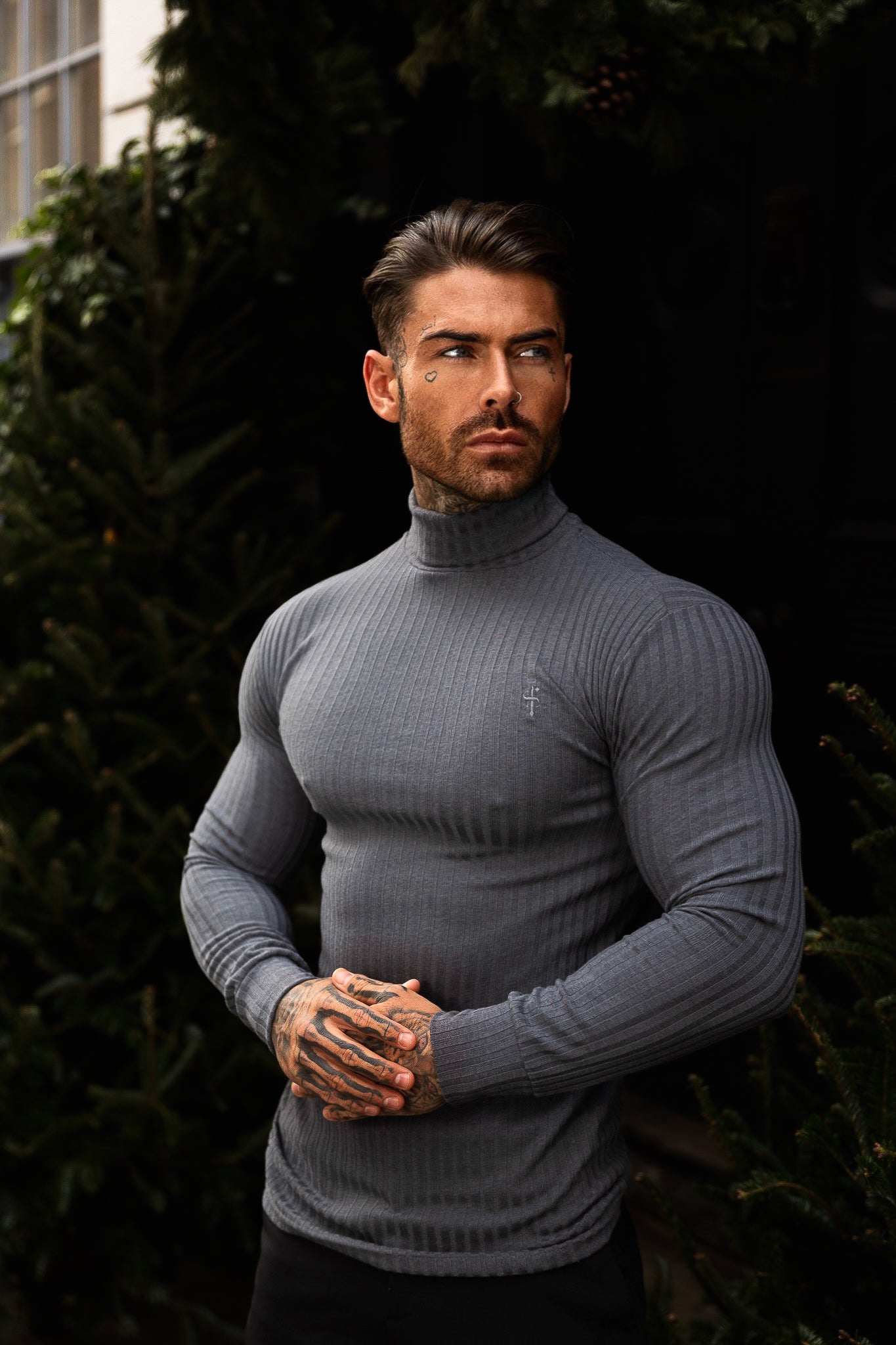 Classic Charcoal Ribbed Knit Roll-neck Jumper - FSH954