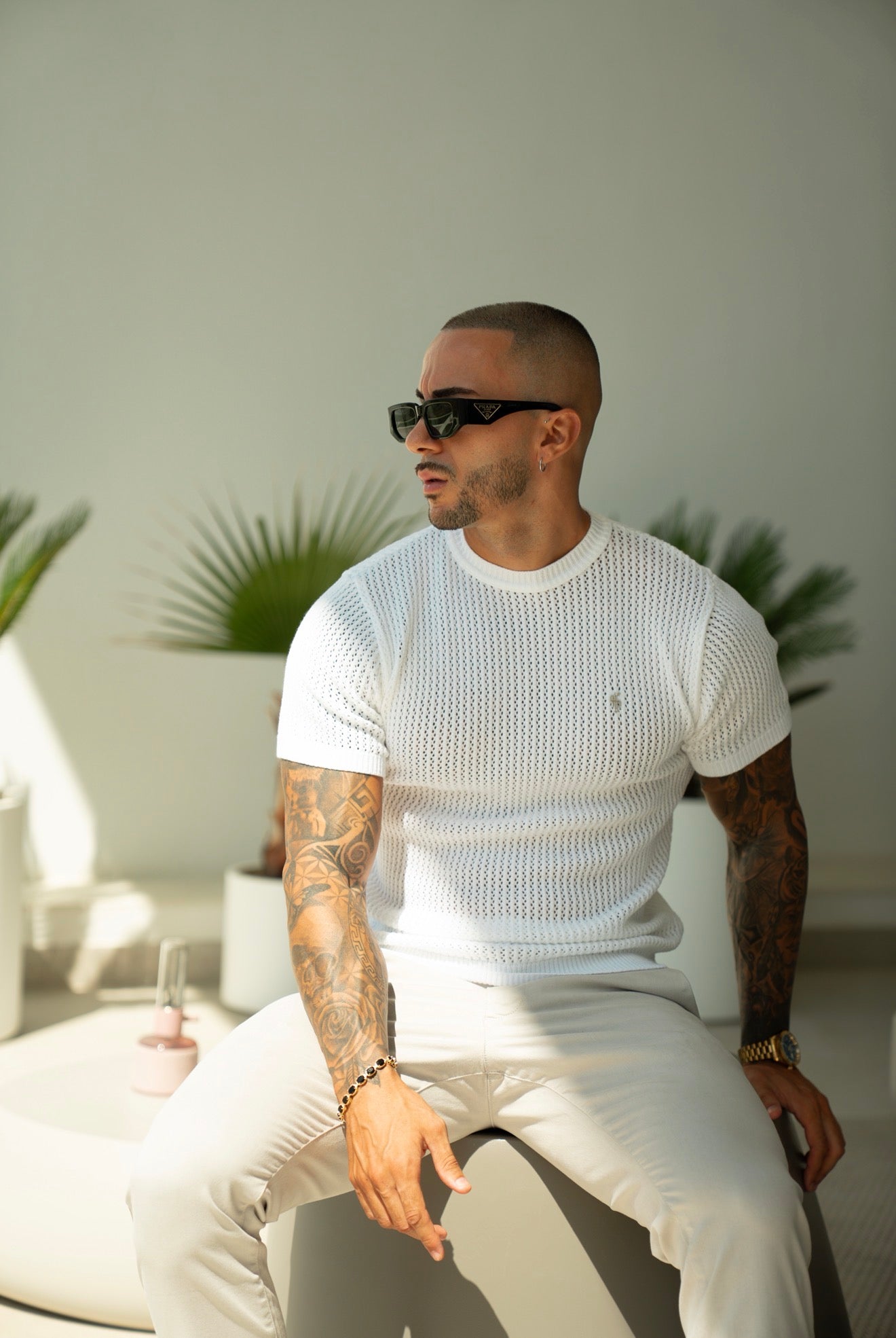 White Viscose Plain Knitted Short Sleeve T-Shirt - FSJ184