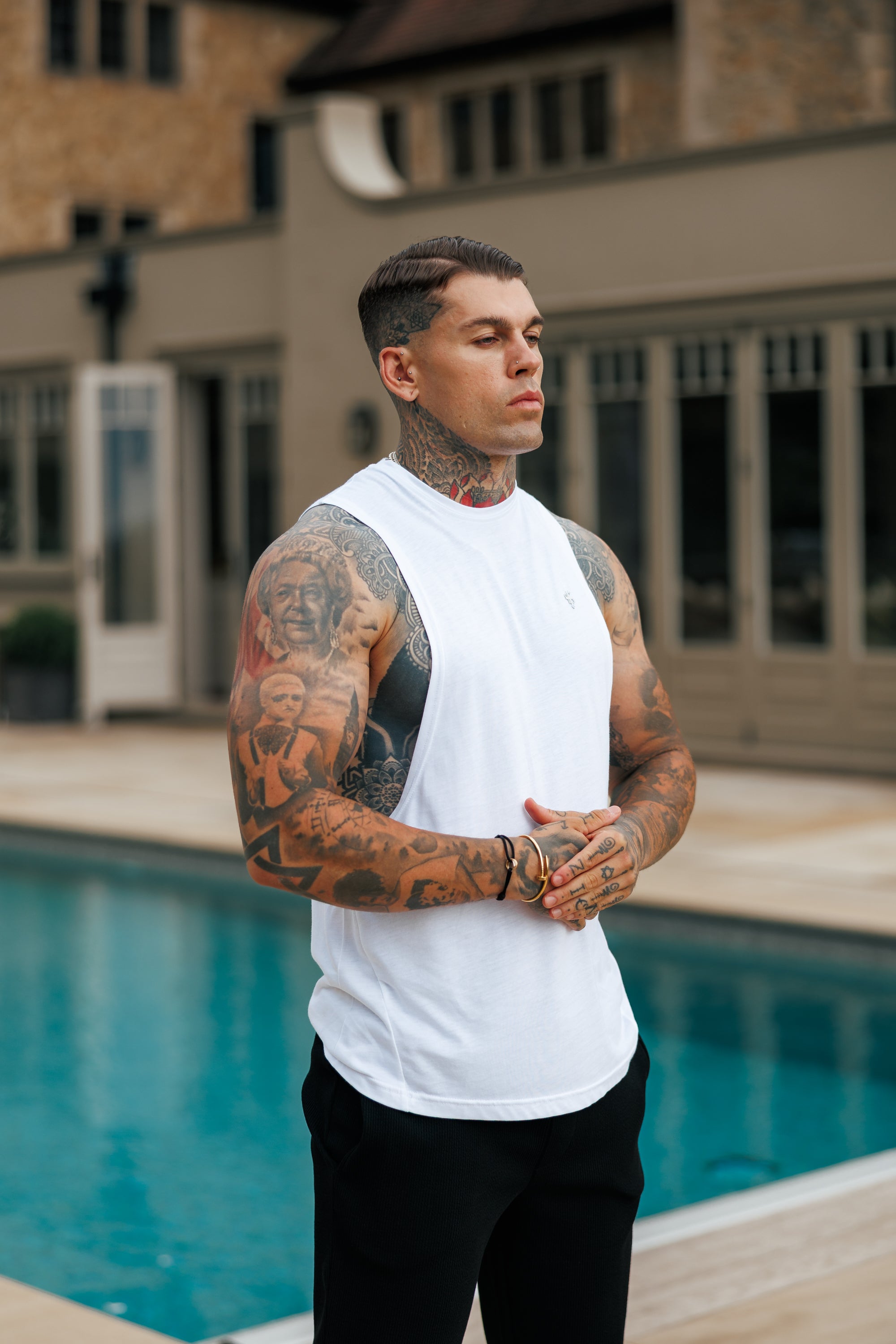 Bamboo Dropped Armhole White / Silver Vest - FSH1377