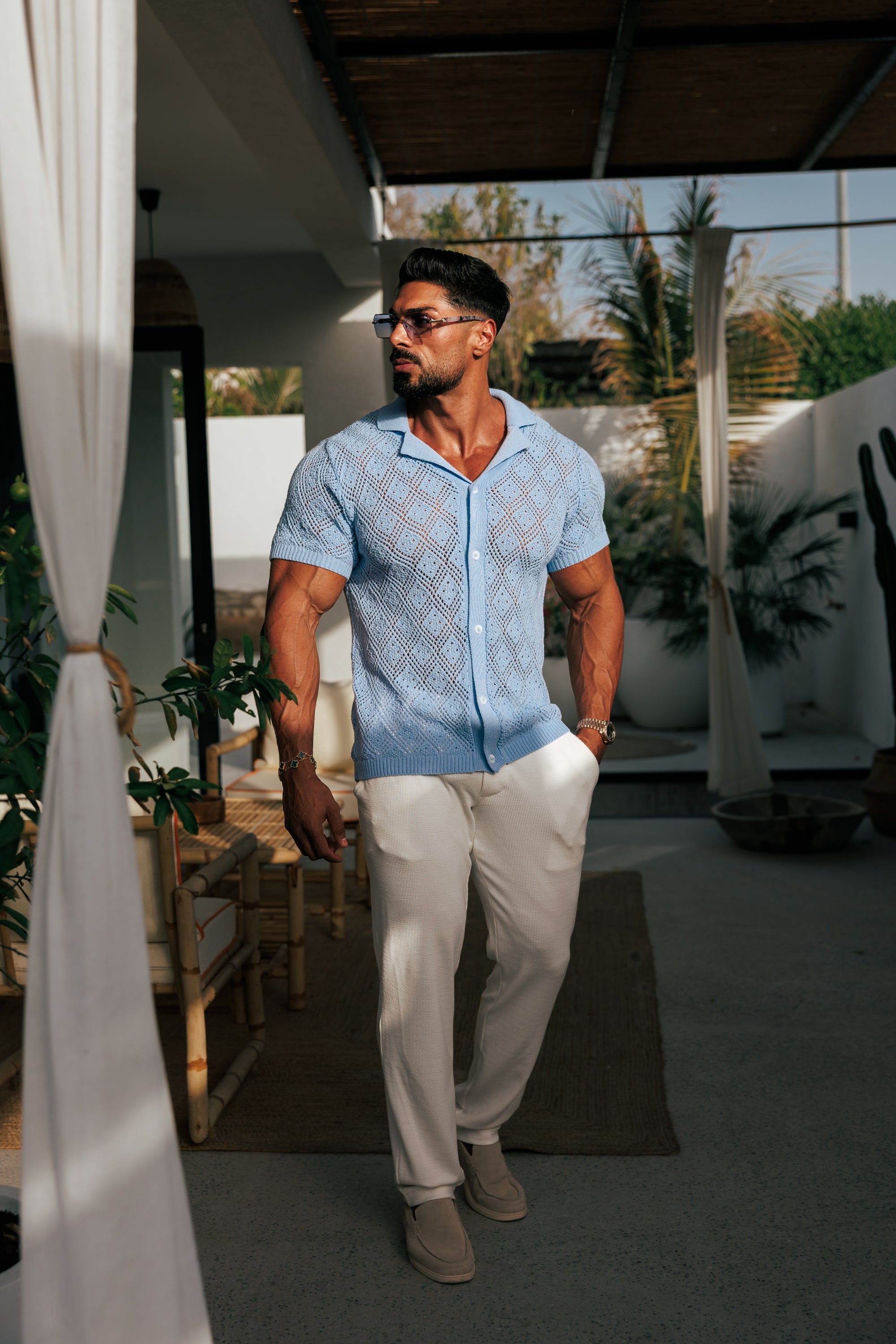 Crochet Shirt Morning Blue Short Sleeve - FSJ080