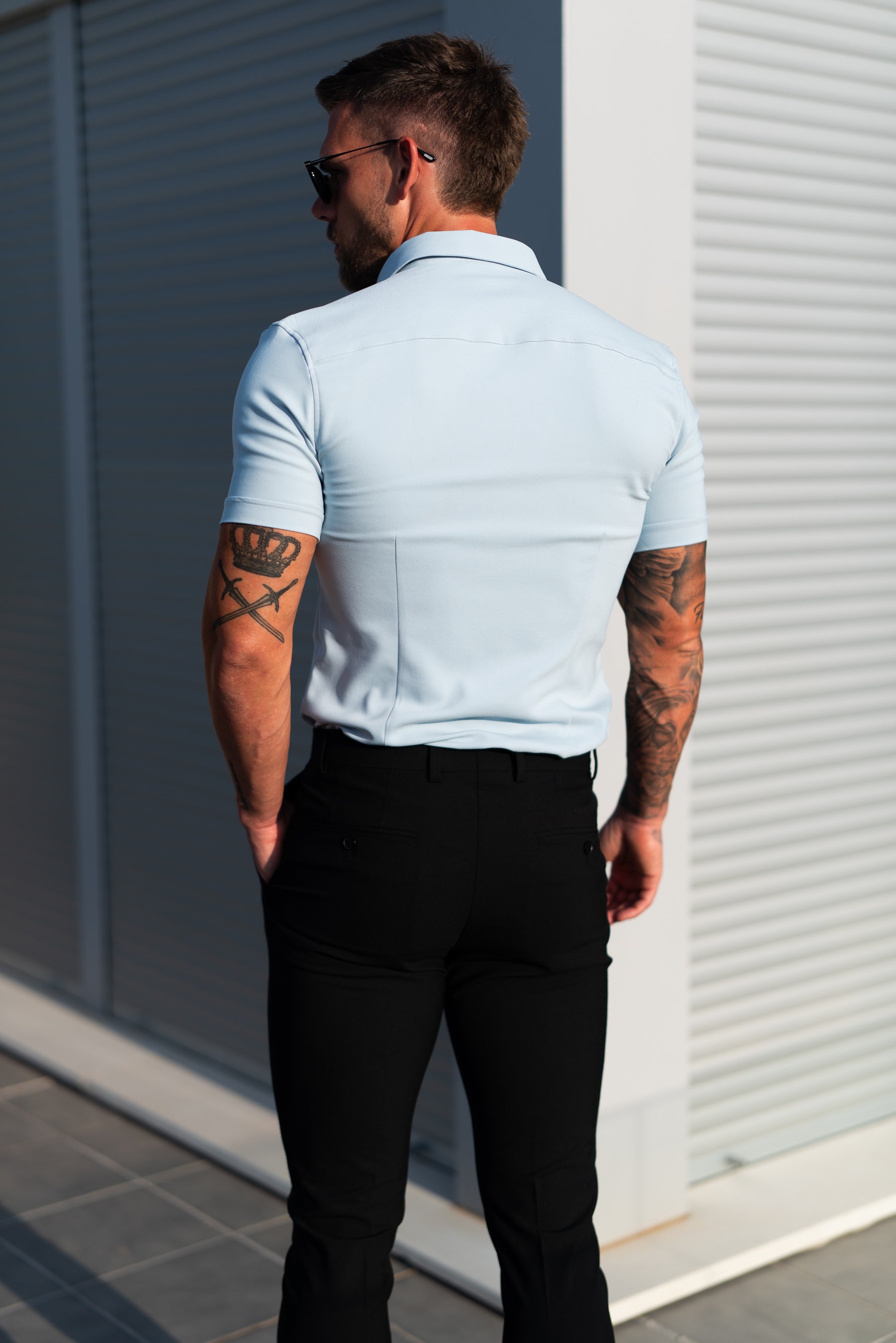 Super Slim SS Powder Blue Scuba with Button Down Collar - FS1121