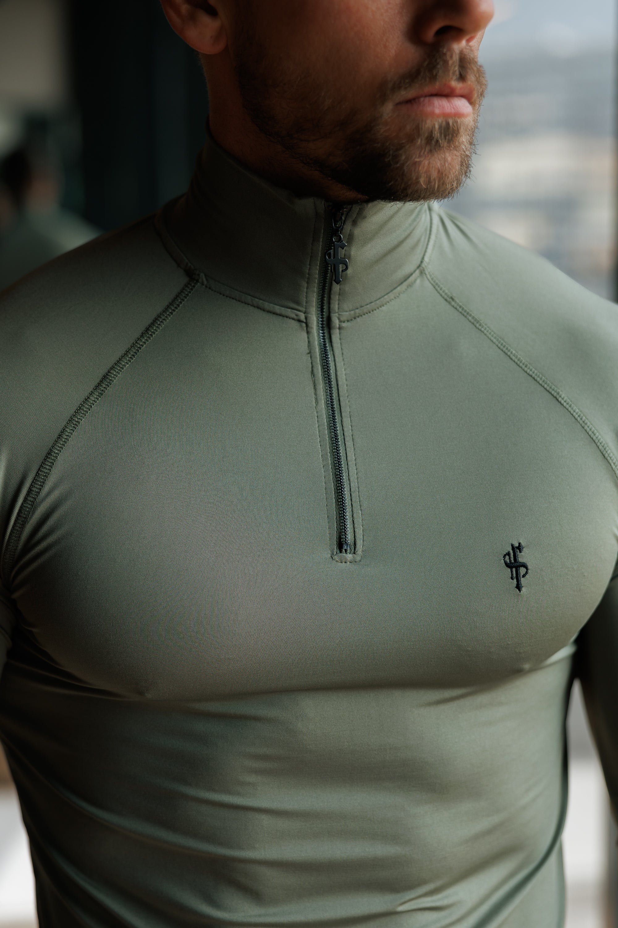 LS Olive Half Zip Gym Top - FSH1280