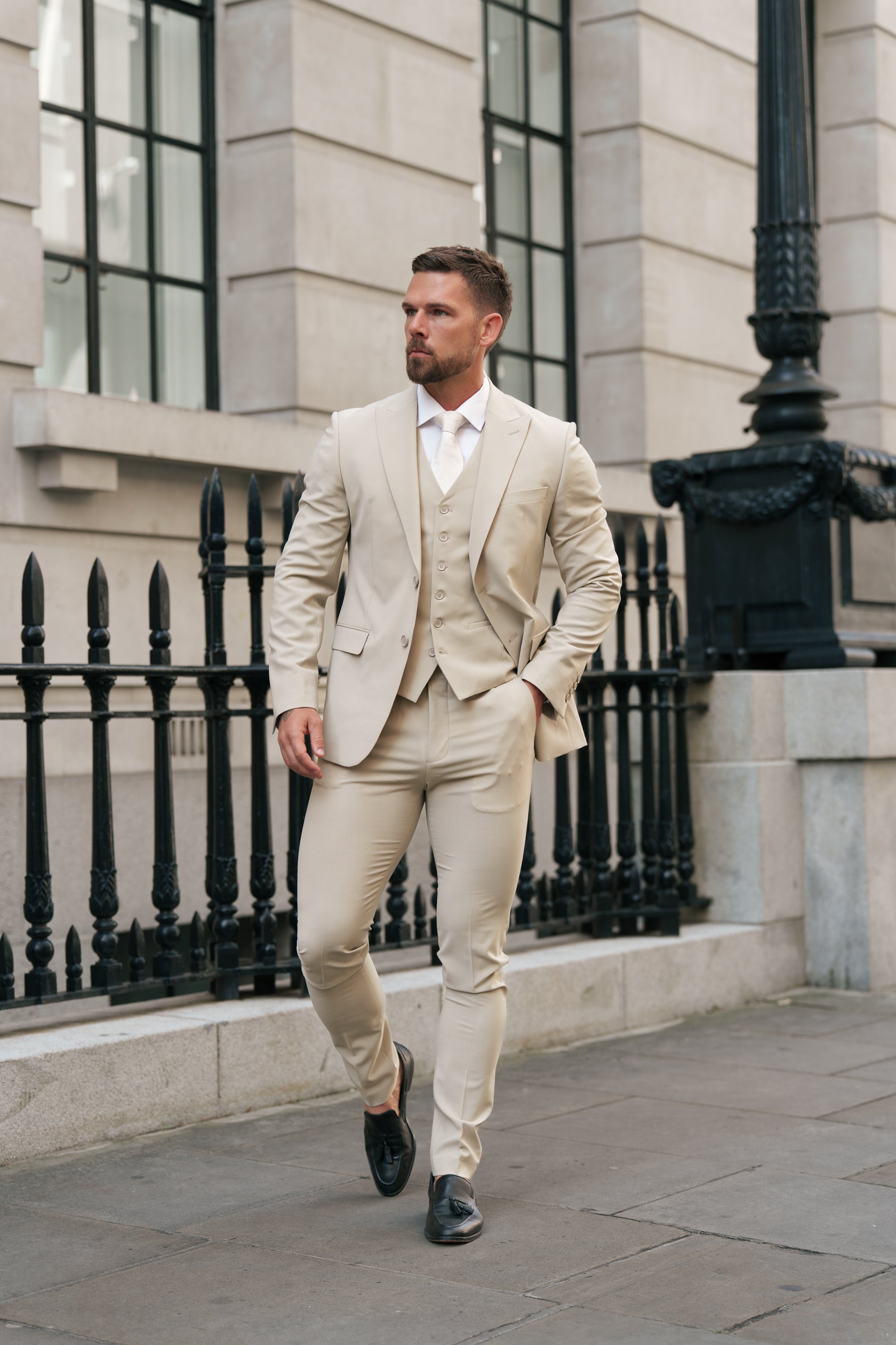 Slim Formal Beige Stretch Trousers - FST038