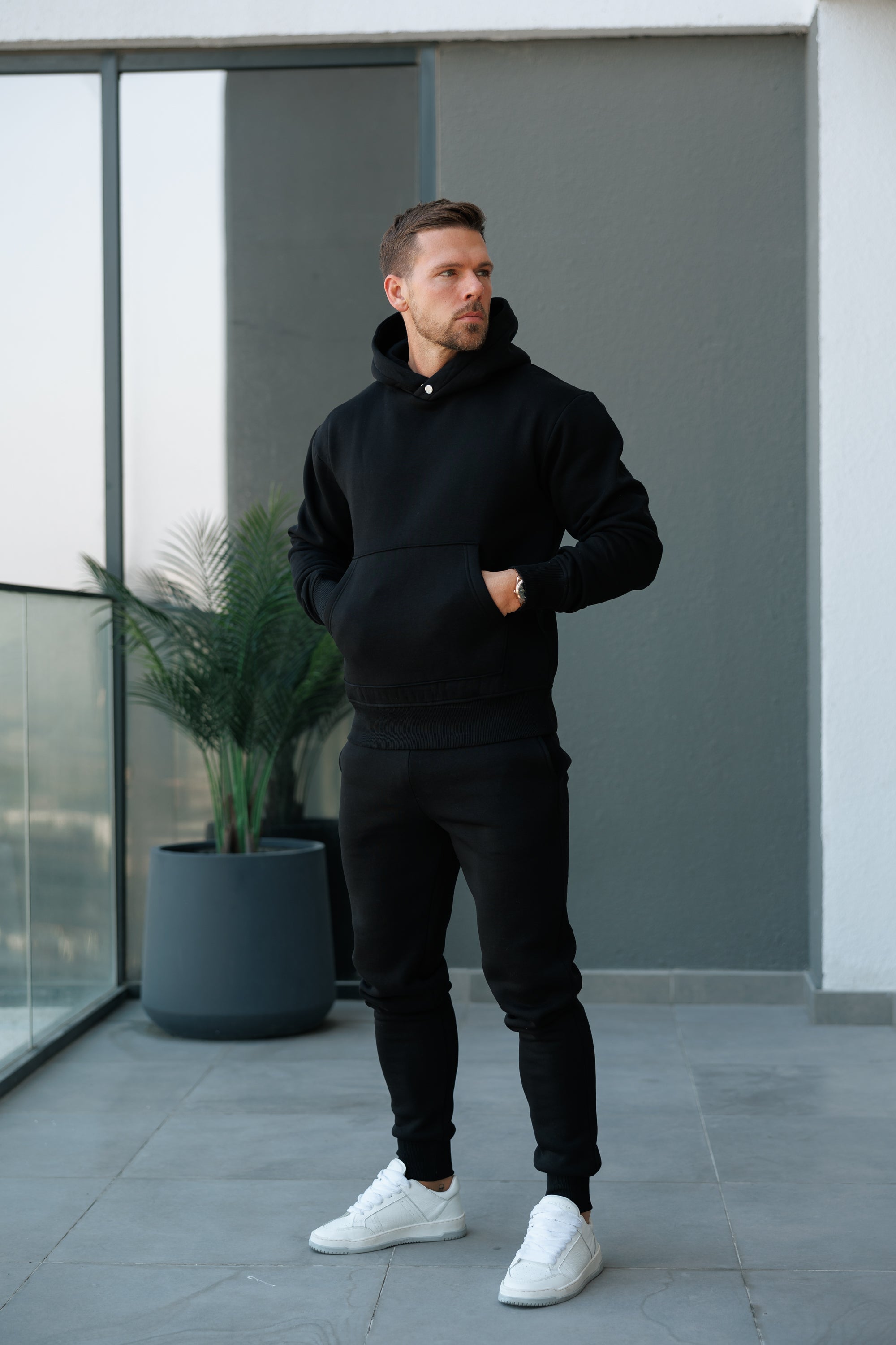 Black Oversized Hoodie With Functional FS Stud - FSR001
