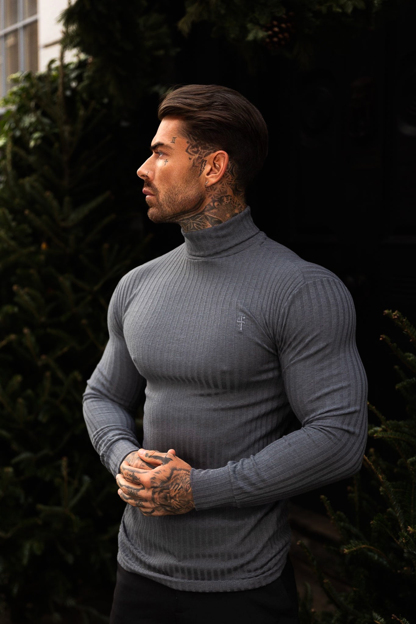 Classic Charcoal Ribbed Knit Roll-neck Jumper - FSH954
