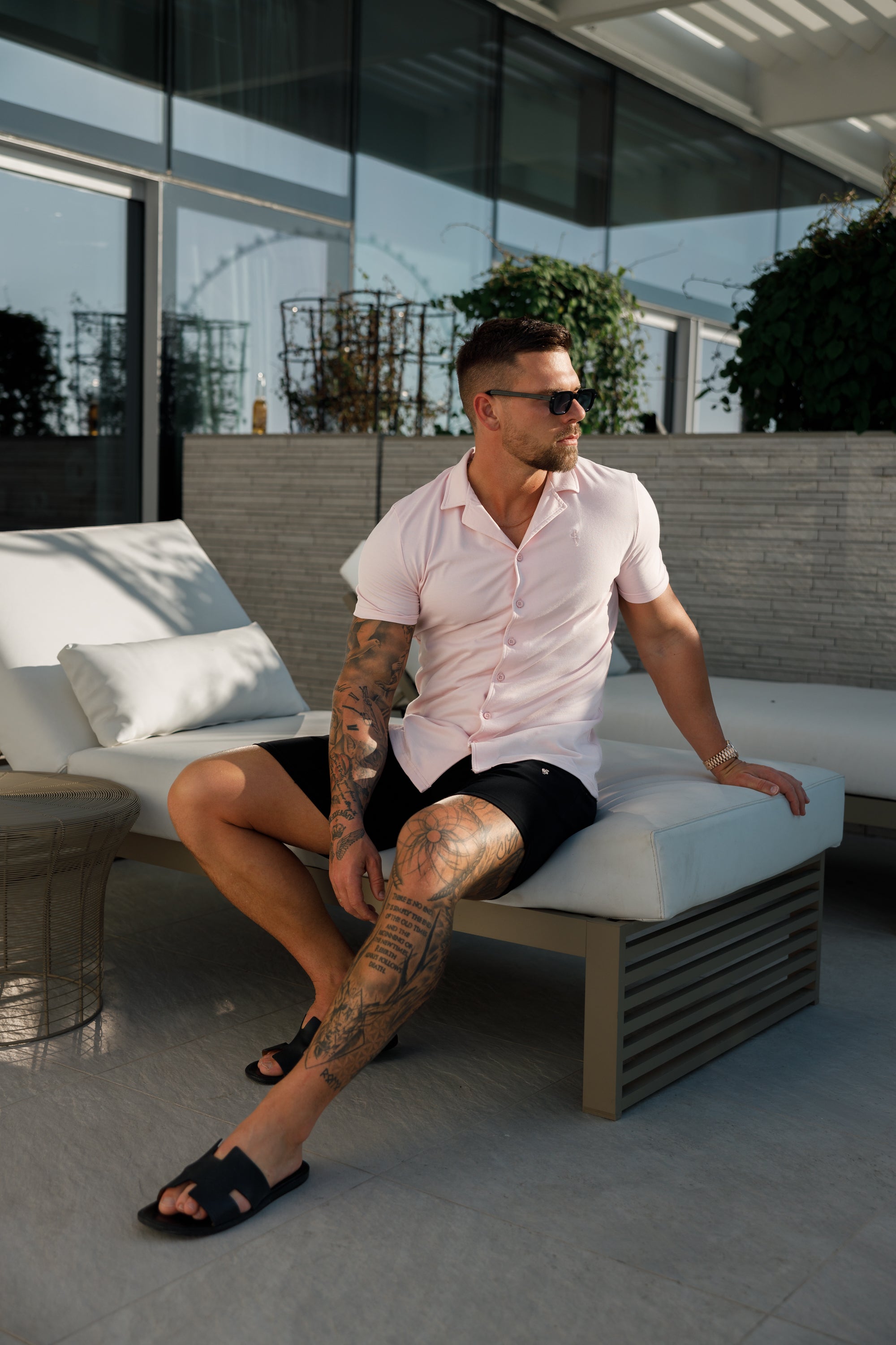 Stretch Pink Pique Revere Shirt Short Sleeve - FSH1077