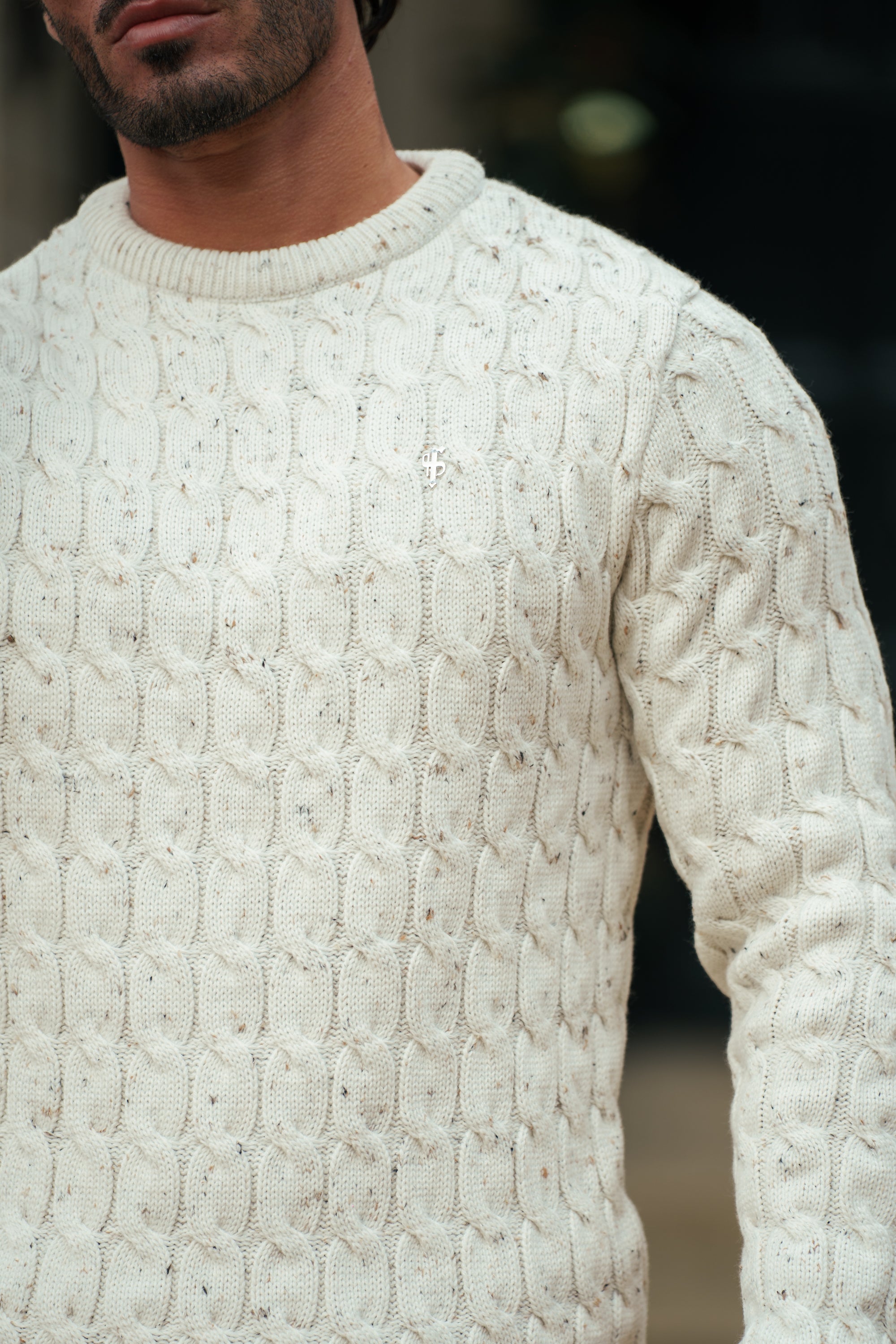 Link Weave Knit Beige Fleck Crew Neck Jumper - FSJ128