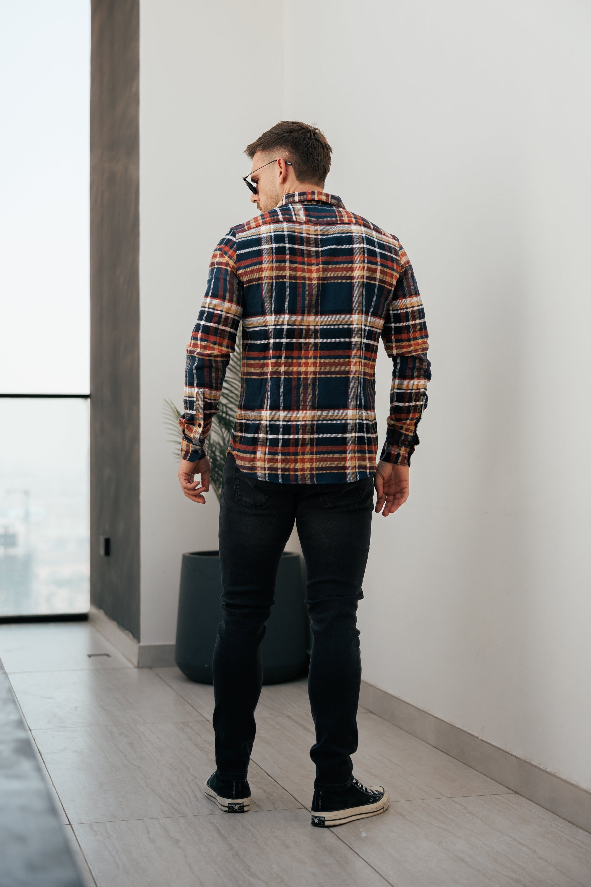 Navy / Tan Check Shacket With Double Pockets - FS1197