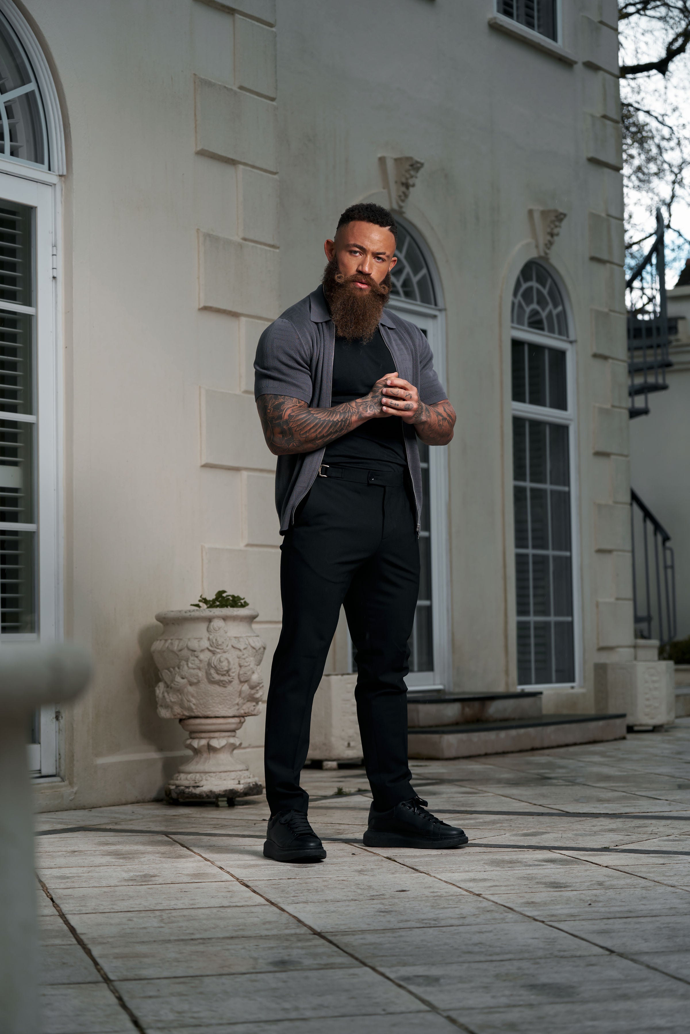 Classic Knitted Geo Design With Full Length Zip Gunmetal Short Sleeve - FSN150