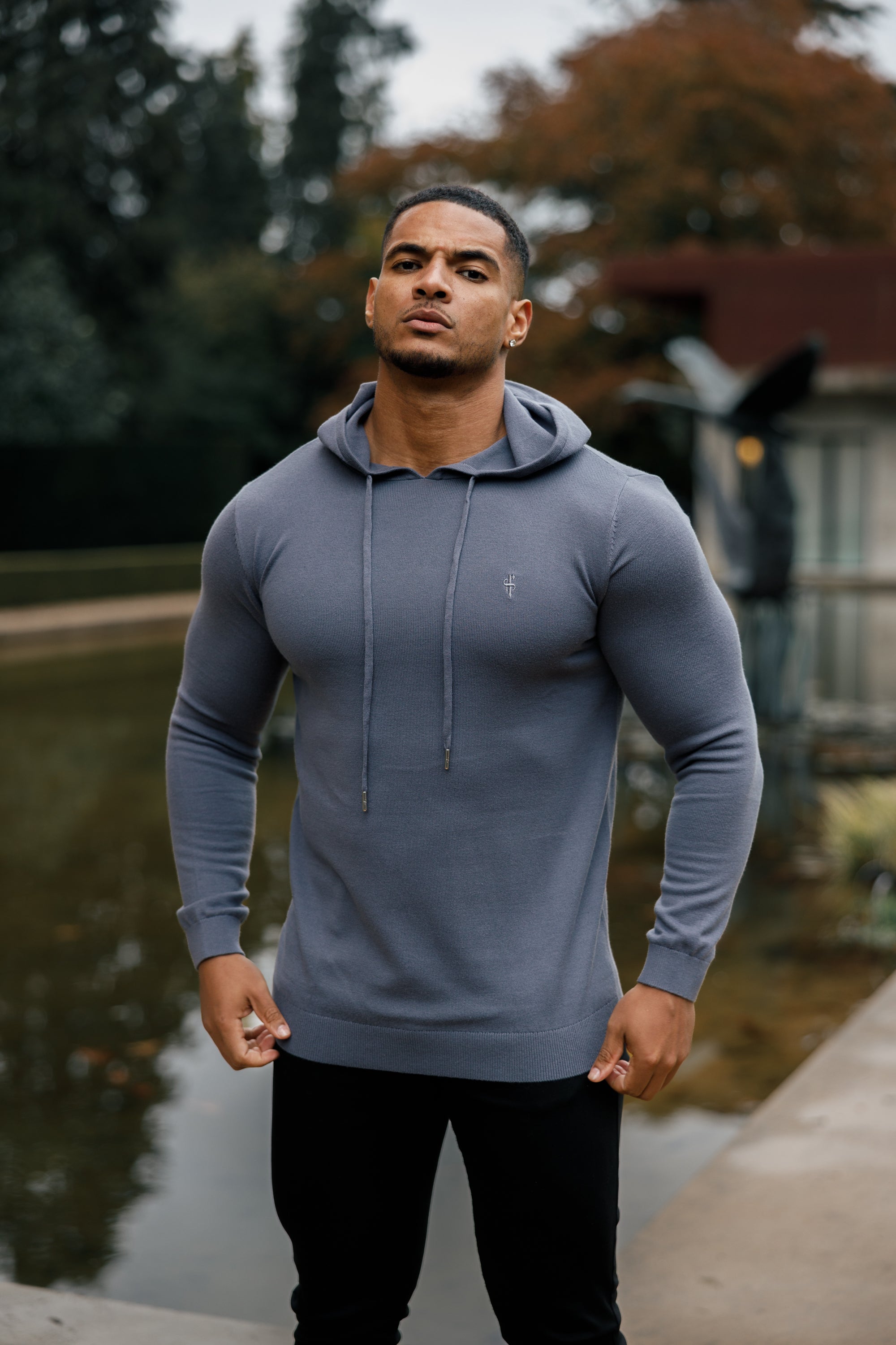 Gunmetal Knitted Overhead Hoodie - FSN114
