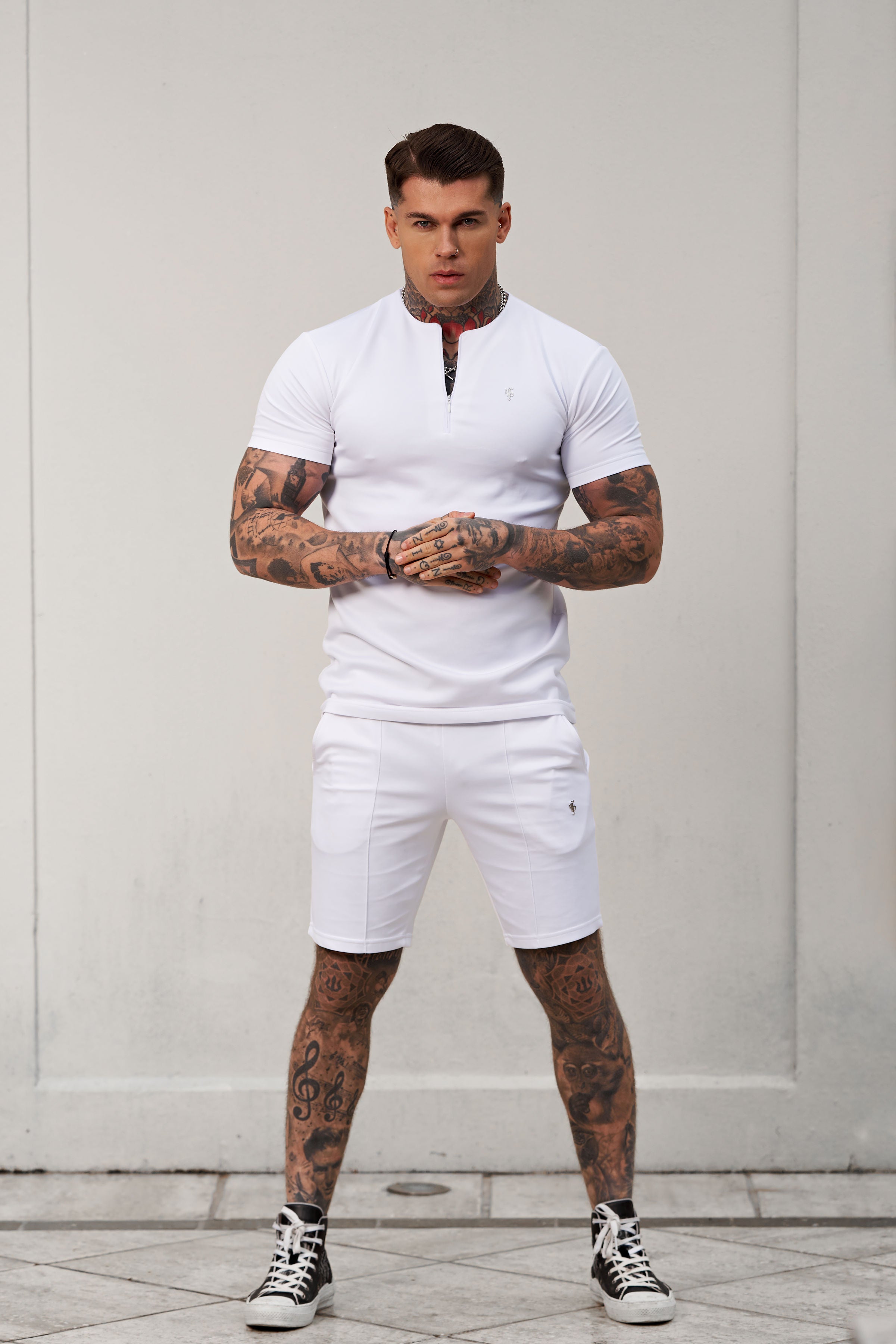 Scuba White / Silver Crew T Shirt With Zip Detail Short Sleeve - FSH1035