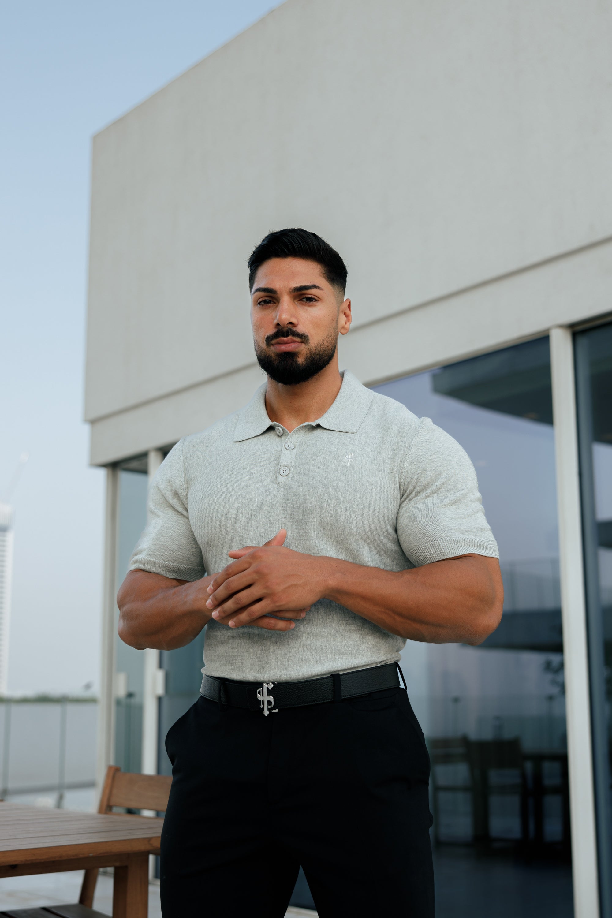 Classic Plain Light Grey Knitted Polo Short Sleeve - FSN110