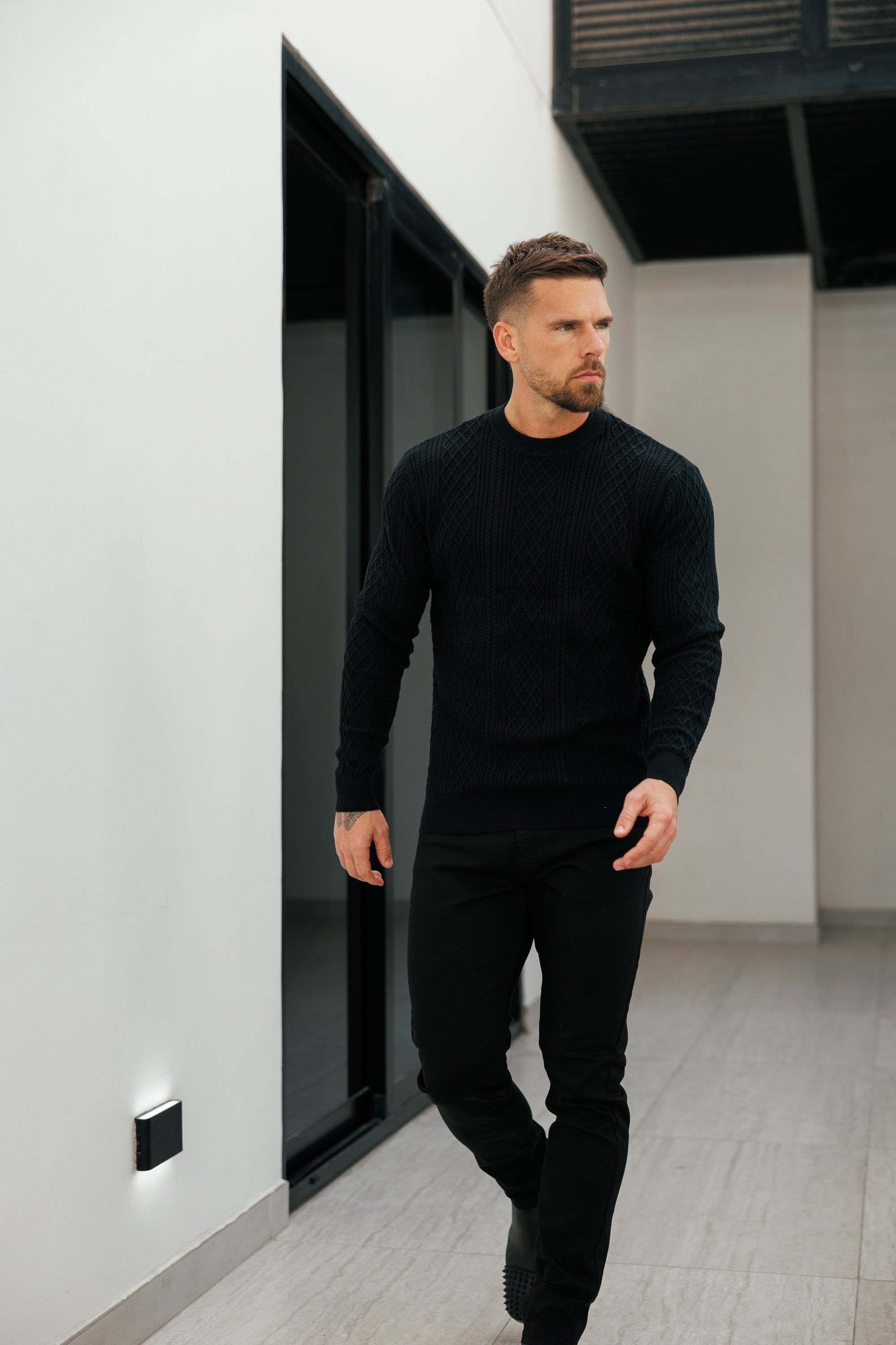 Fine Knit Diamond Black Jumper Long Sleeve - FSA006
