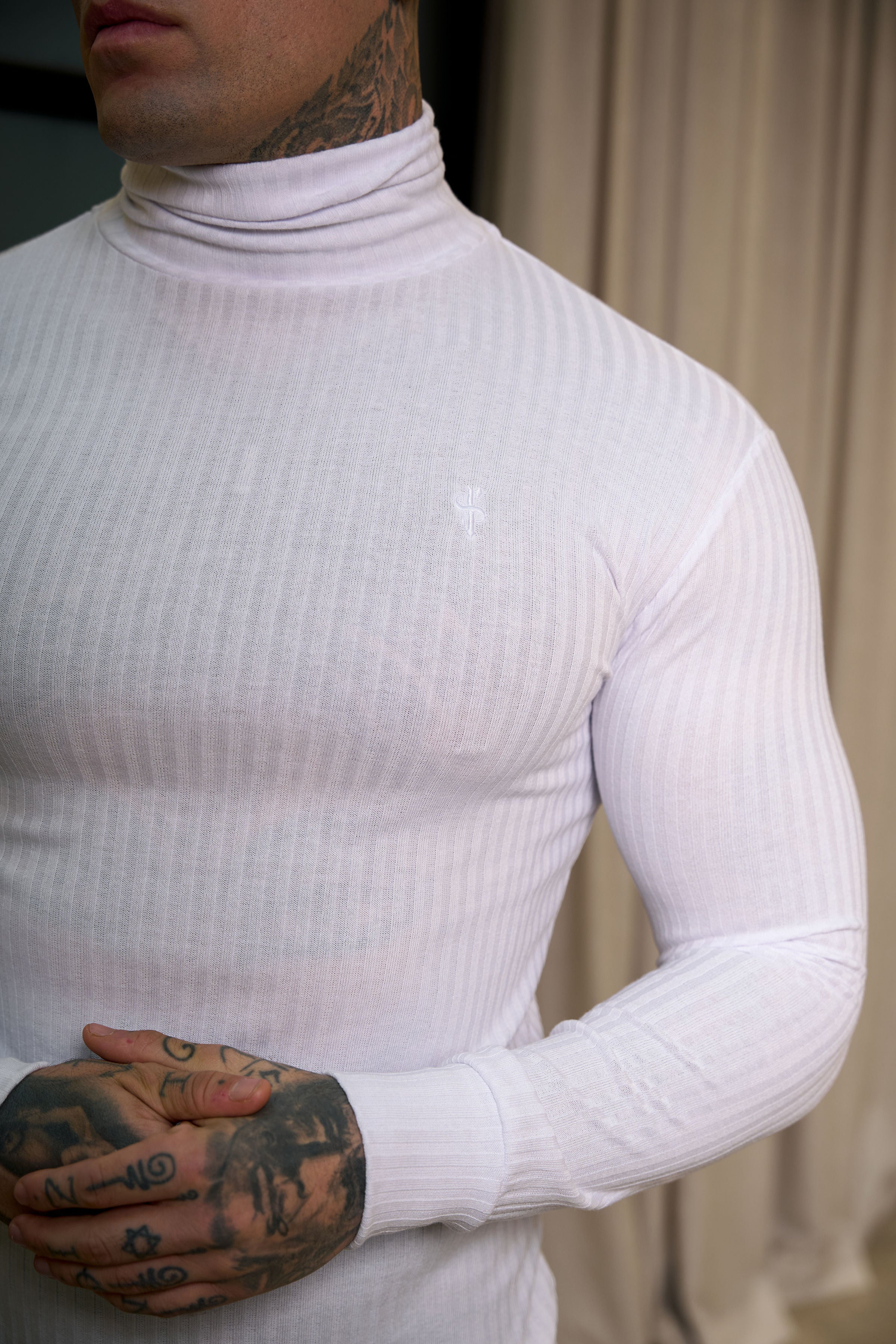 Classic White Ribbed Knit Roll-neck Jumper - FSH592