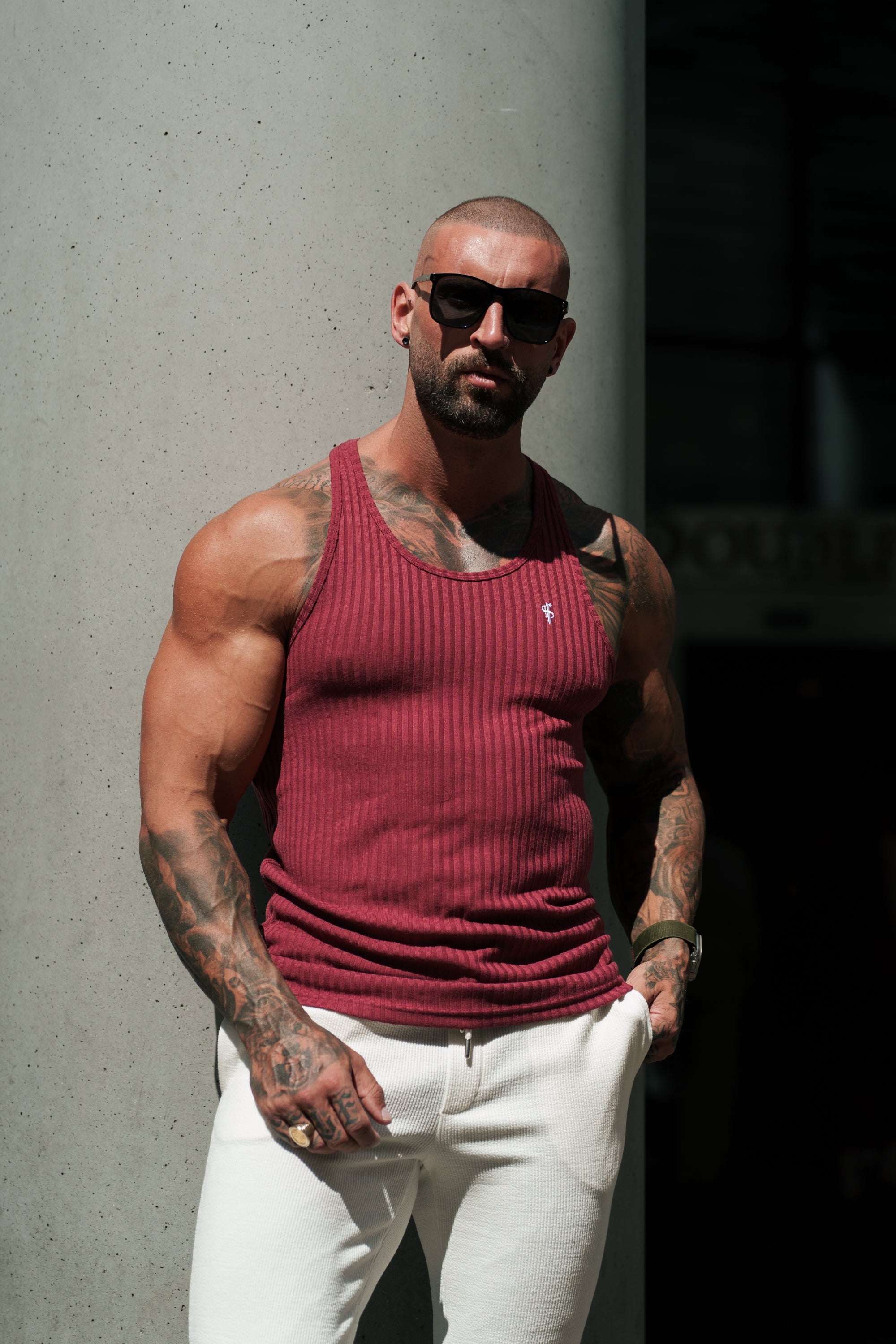 Burgundy / White Ribbed Knit Super Slim Vest - FSH1326