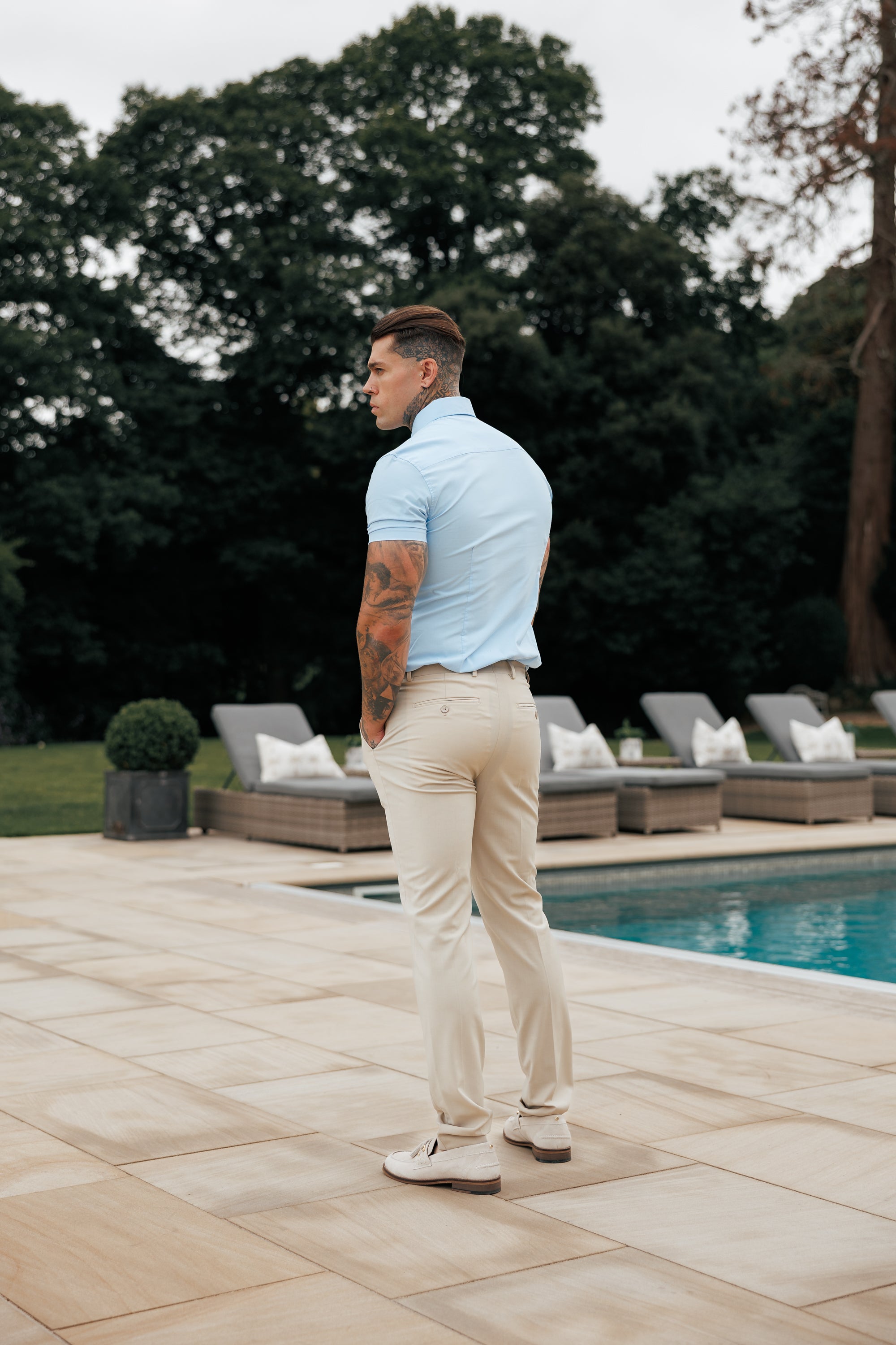 Muscle Fit Advanced Stretch Powder Blue Short Sleeve with Cutaway Collar - FS1162