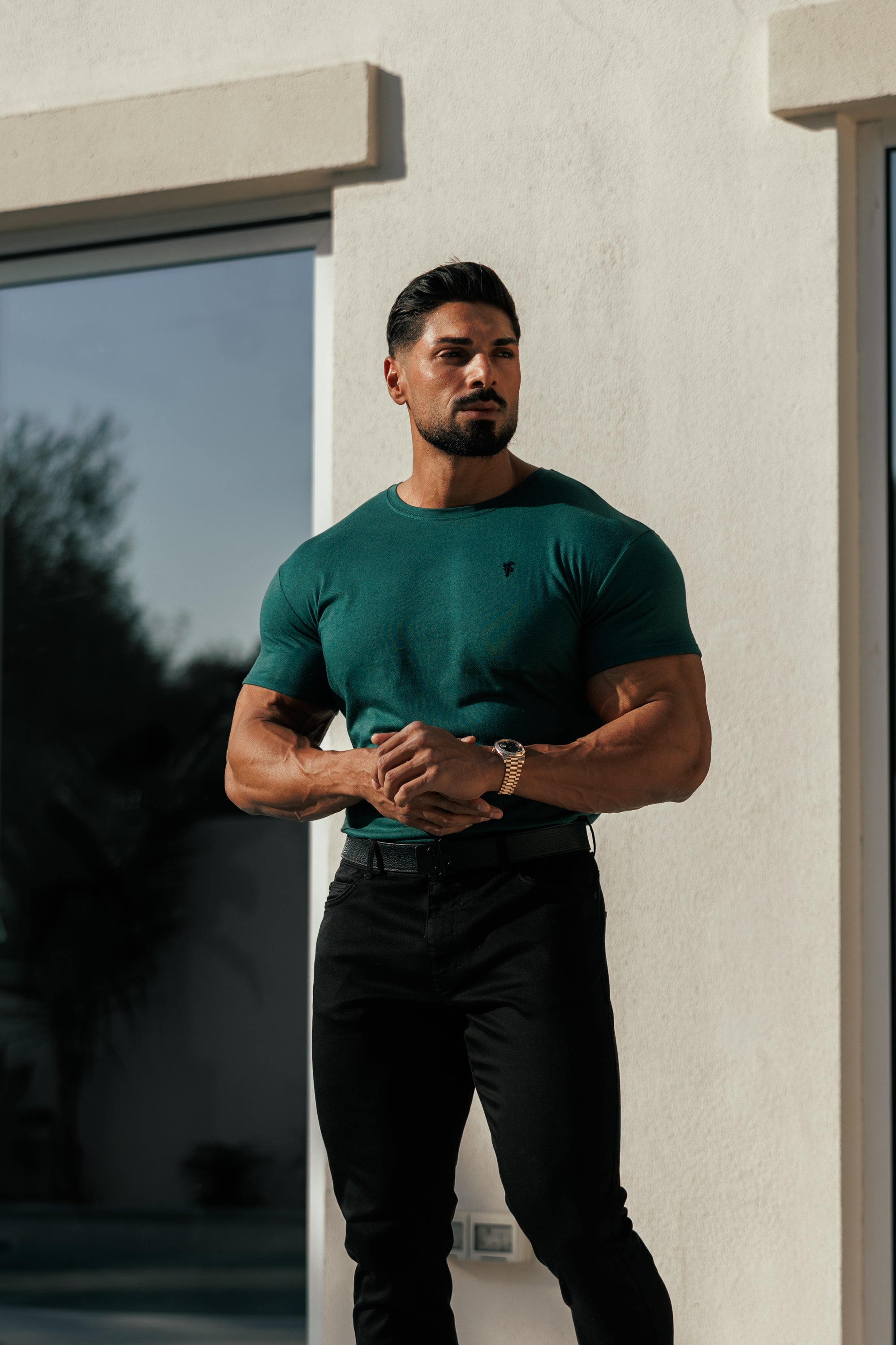 Forest Green / Black Bamboo Crew T Shirt - FSH1213