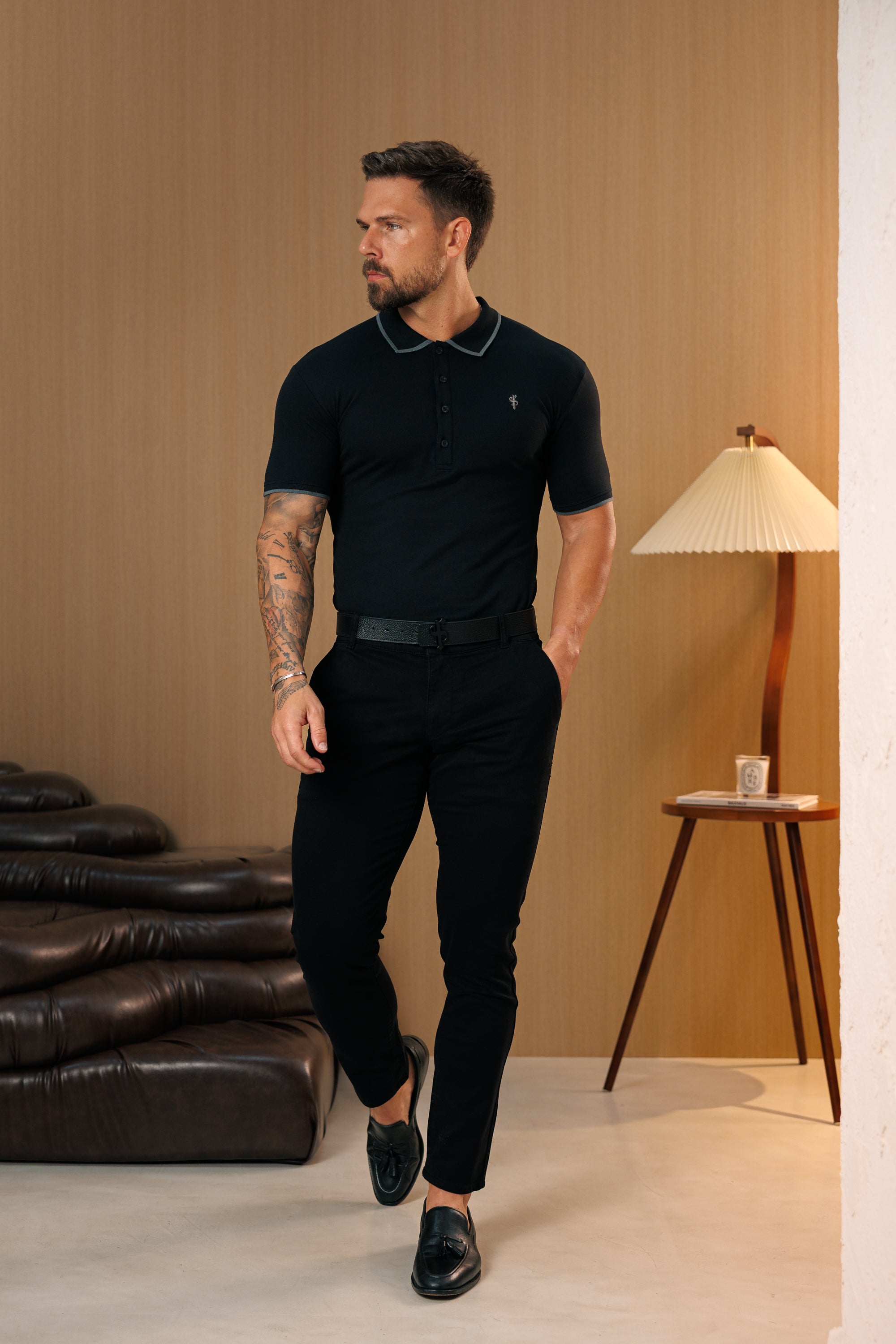 Black Chino Trousers With Belt Loops - FSH1490