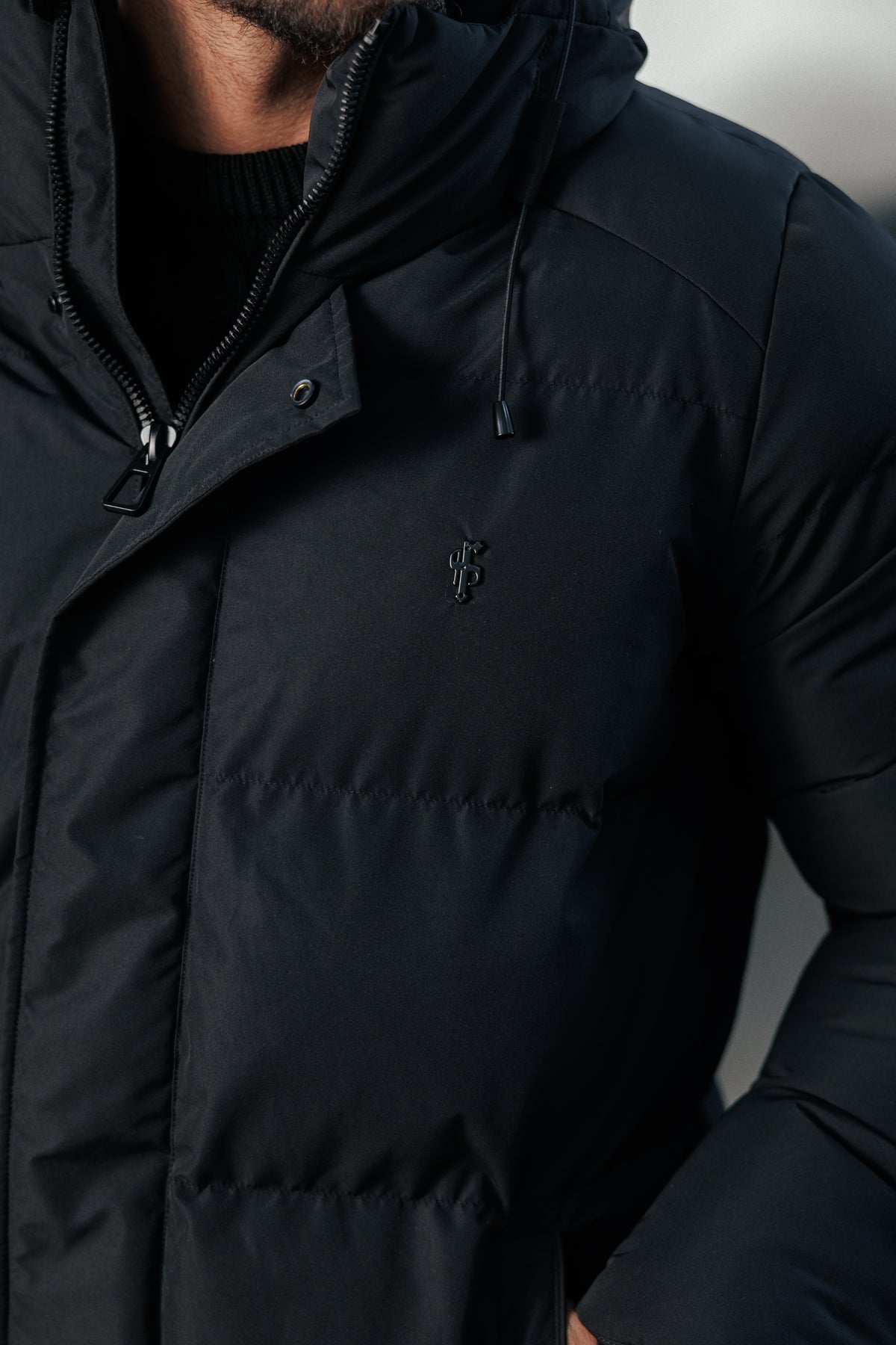 Black Padded Coat with Hood - FSN234