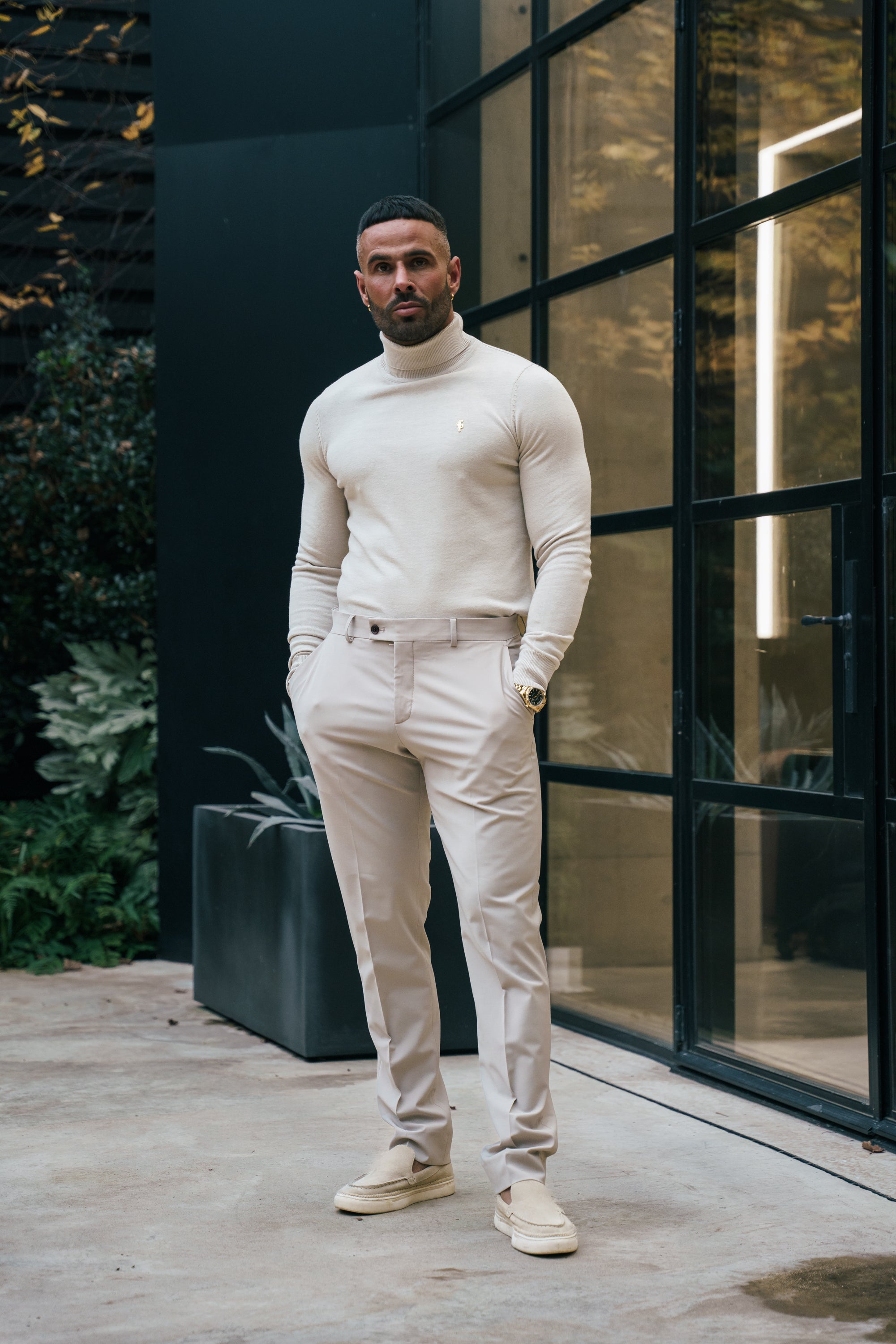 Beige Roll Neck Knitted Jumper With FS Branding - FSN204