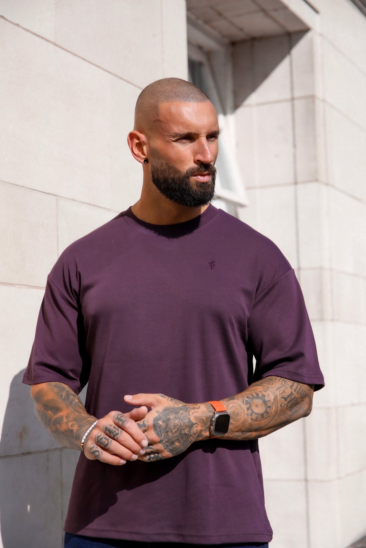 Classic Plum Oversized Crew T Shirt - FSH871