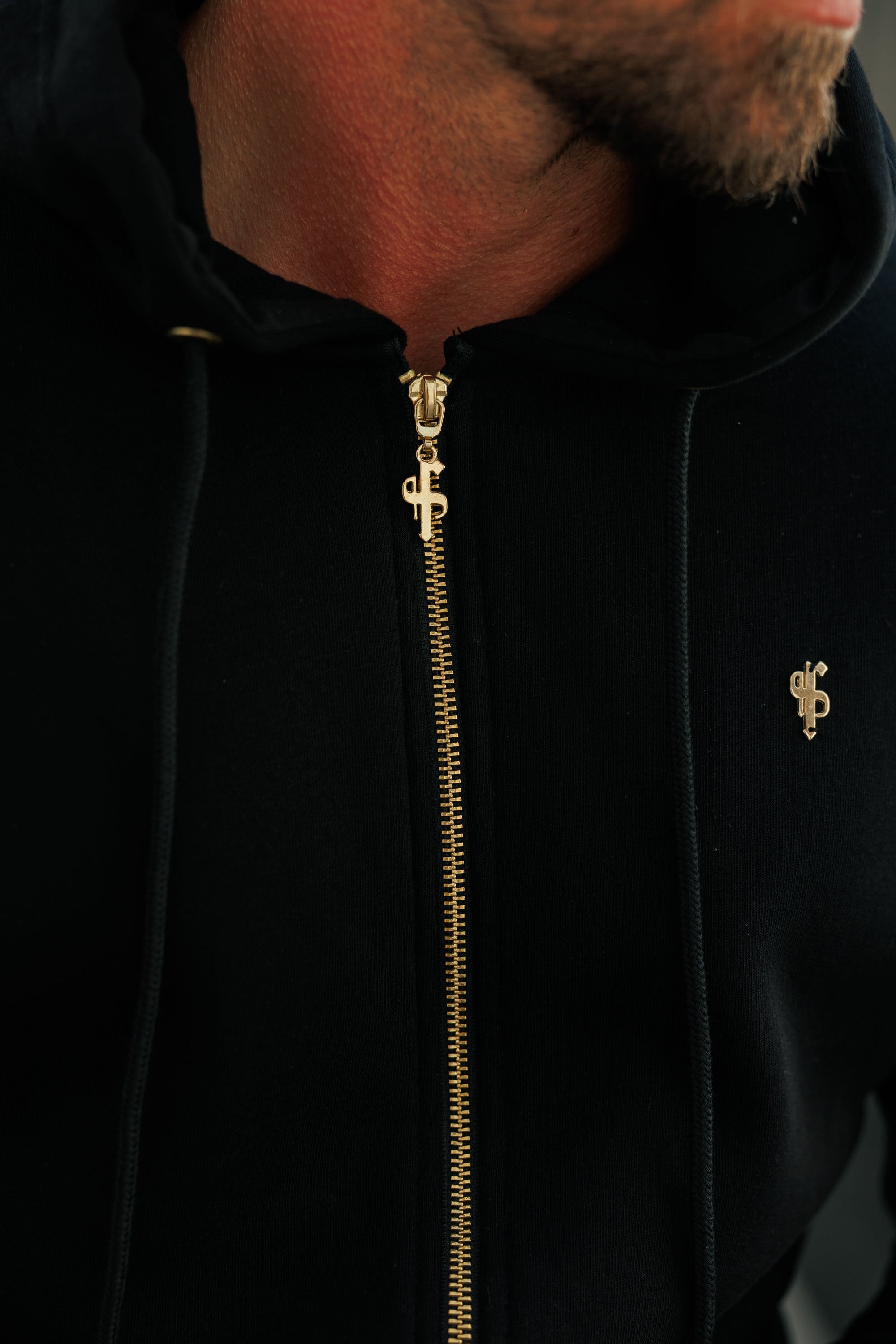 Black / Gold Full Zip Tracksuit Hoodie with Pockets - FSH1438