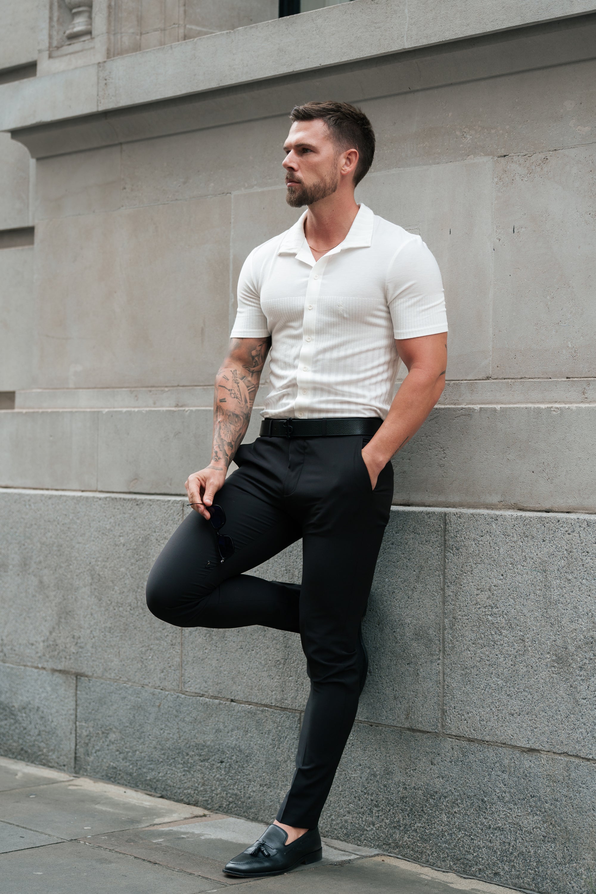 Jersey Revere Vertical Stripe White Shirt Short Sleeve - FSR025