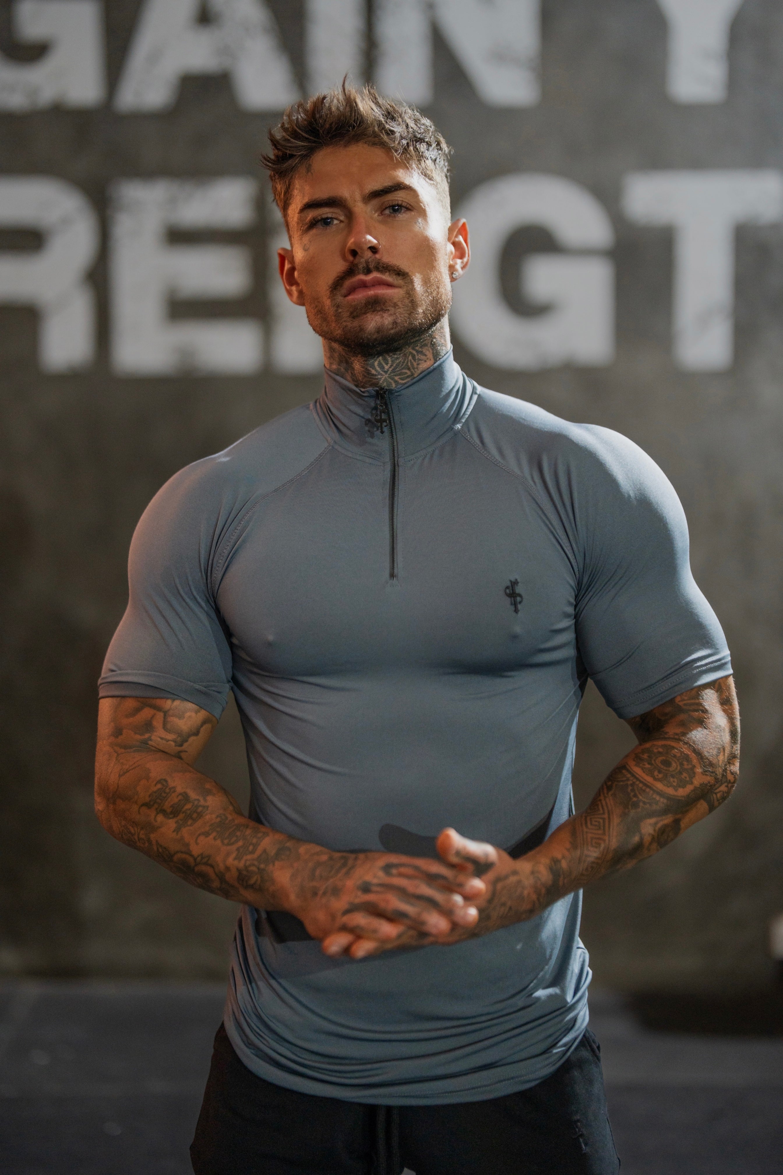 SS Charcoal Half Zip Gym Top - FSH1315