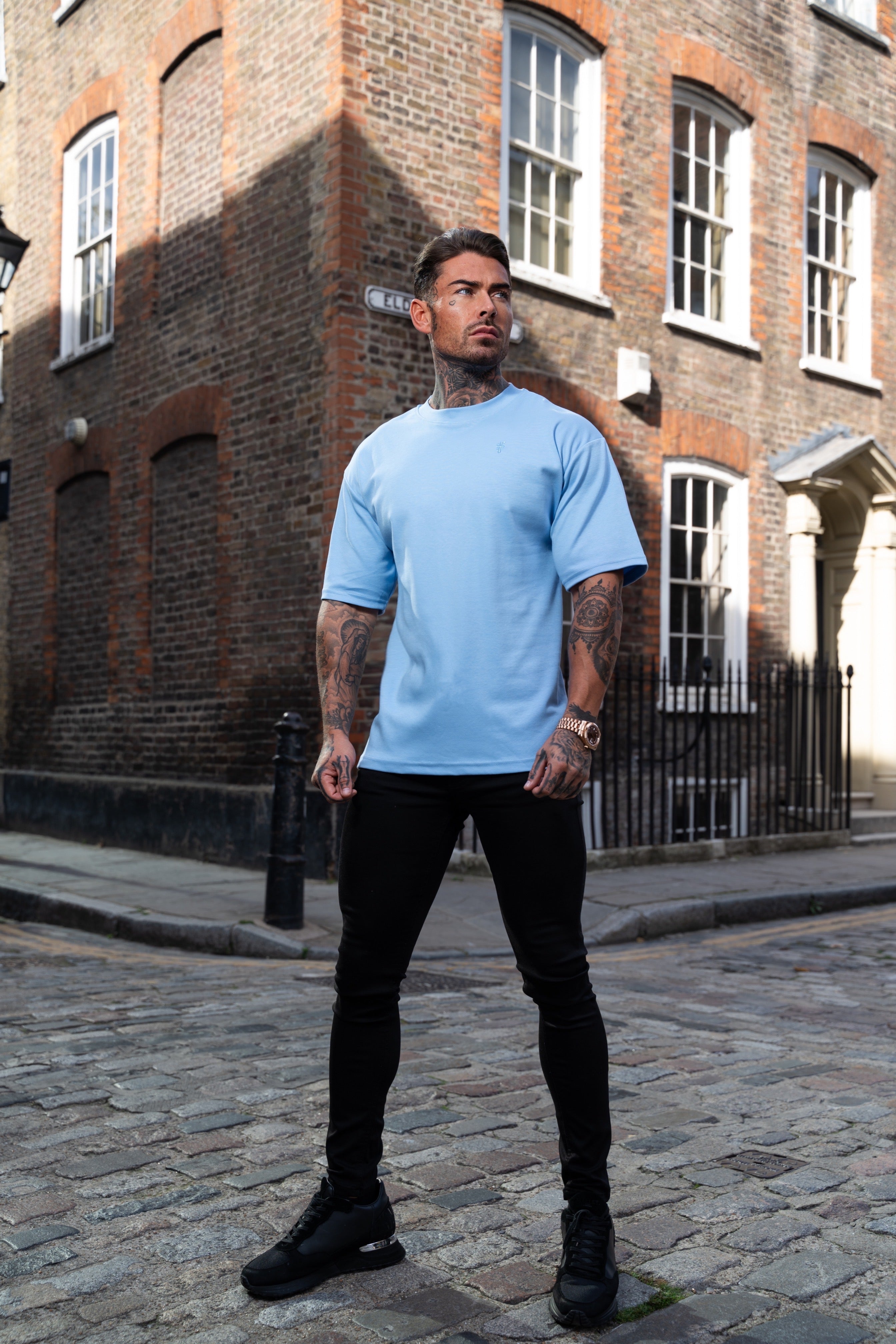 Classic Light Blue Oversized Crew T Shirt - FSH872