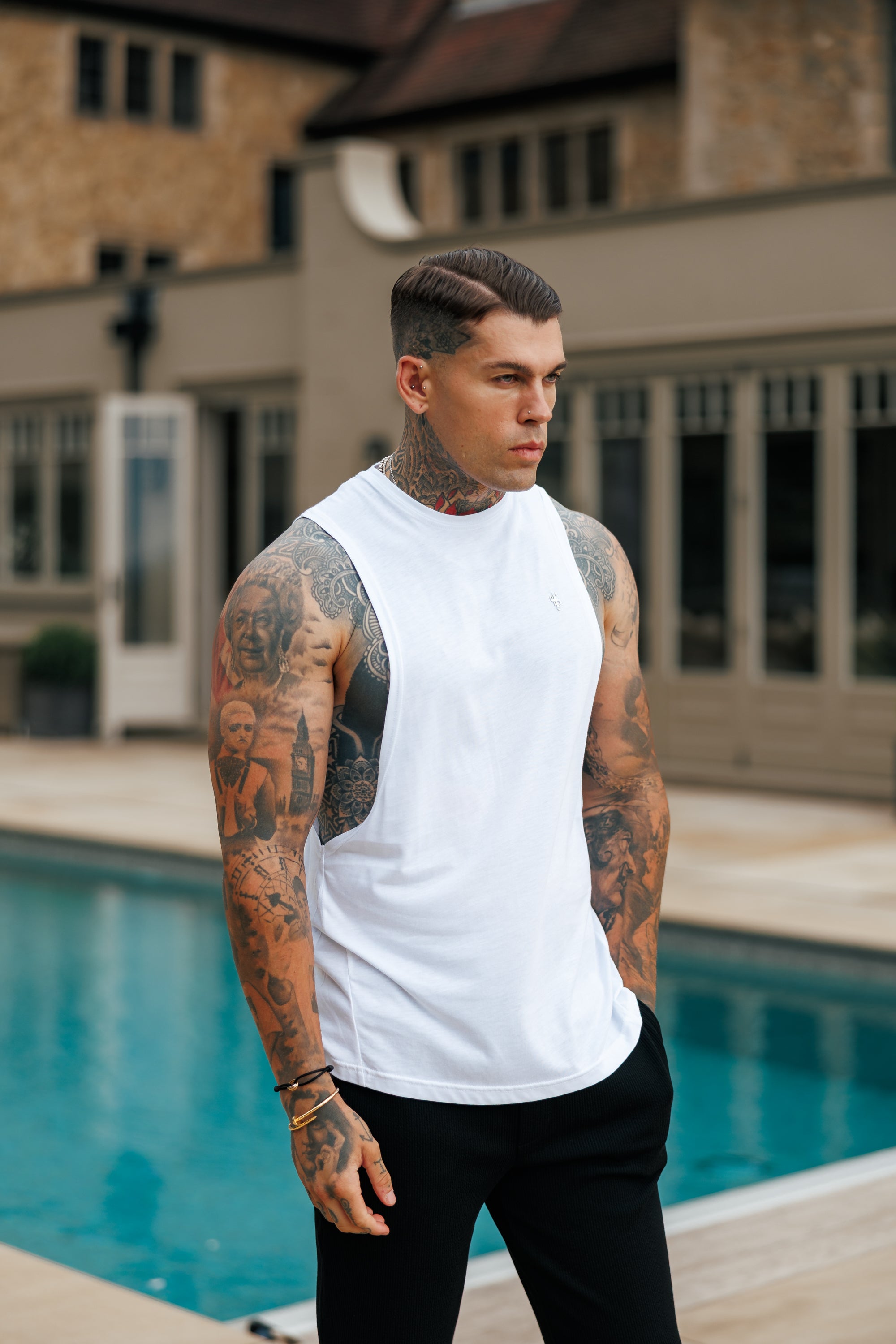 Bamboo Dropped Armhole White / Silver Vest - FSH1377