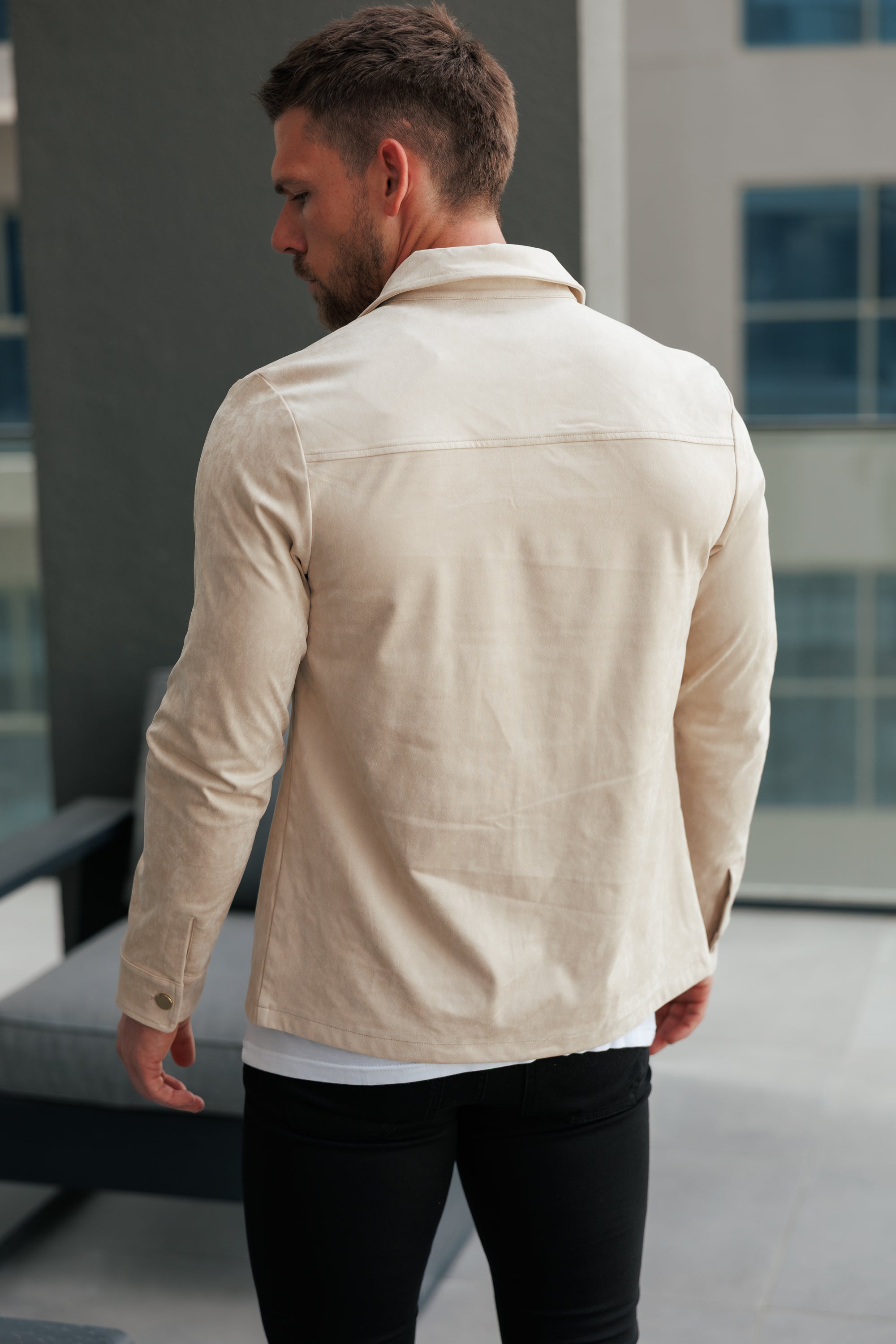 Suede Feel Button Up Jacket Beige / Gold - FSN219