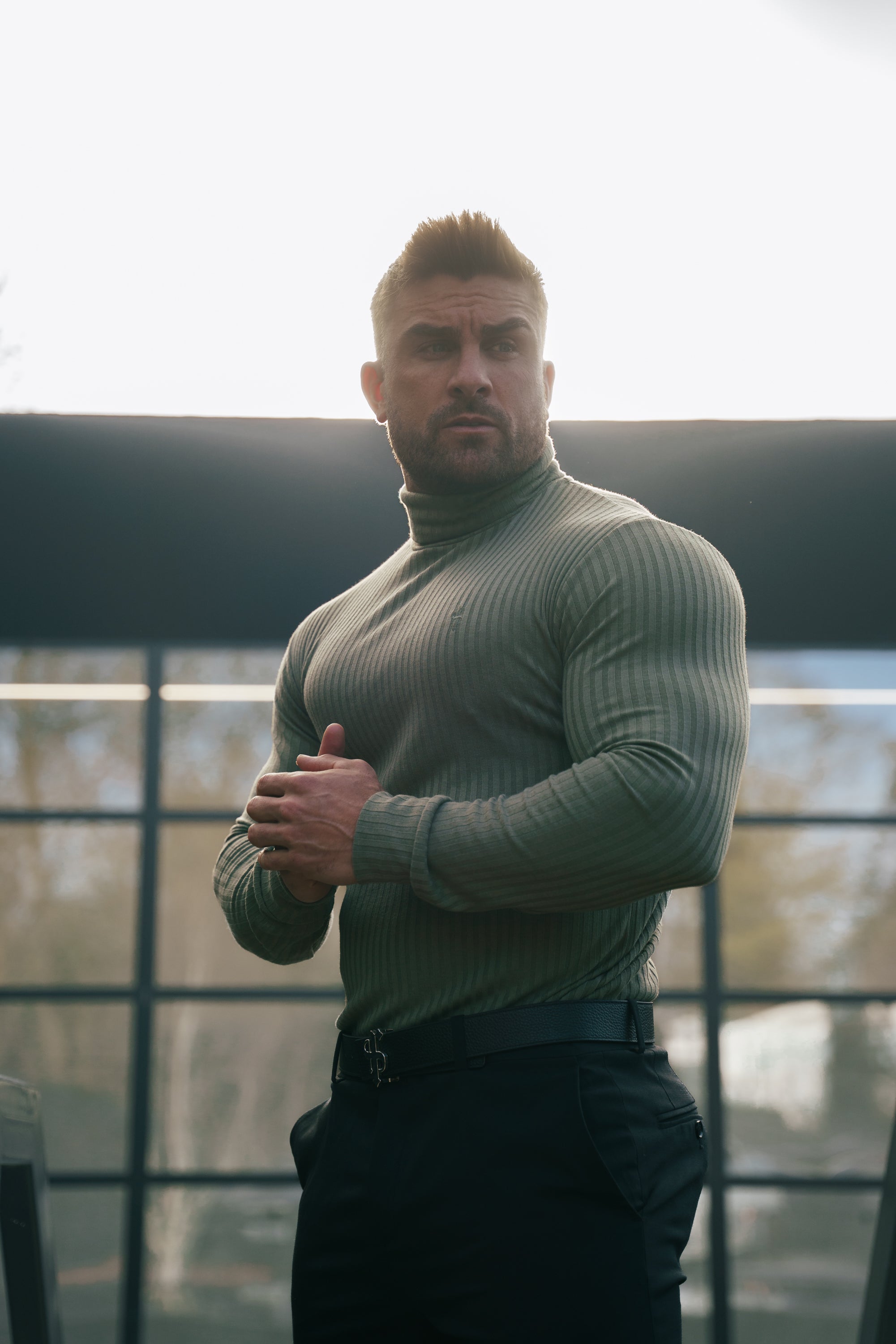 Classic Olive Ribbed Knit Roll-neck Jumper - FSH1300