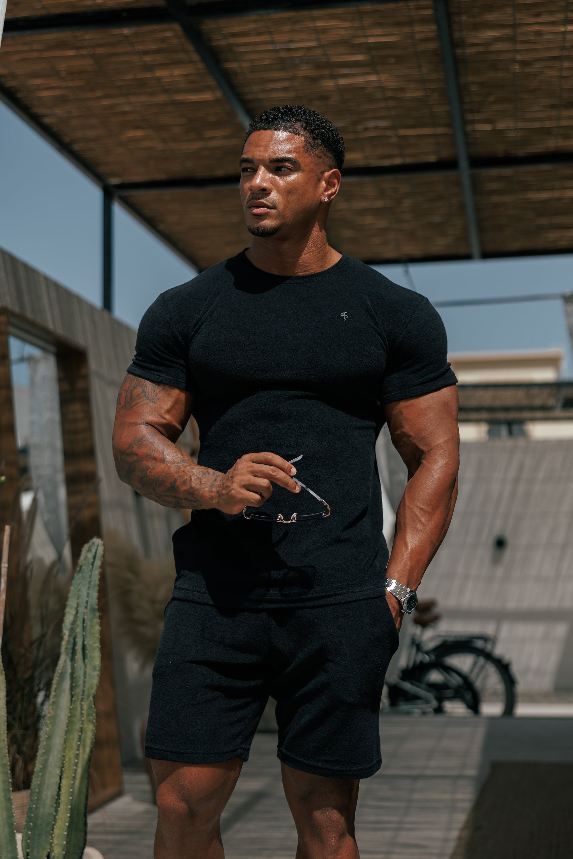 Black Towelling Crew T Shirt - FSH816