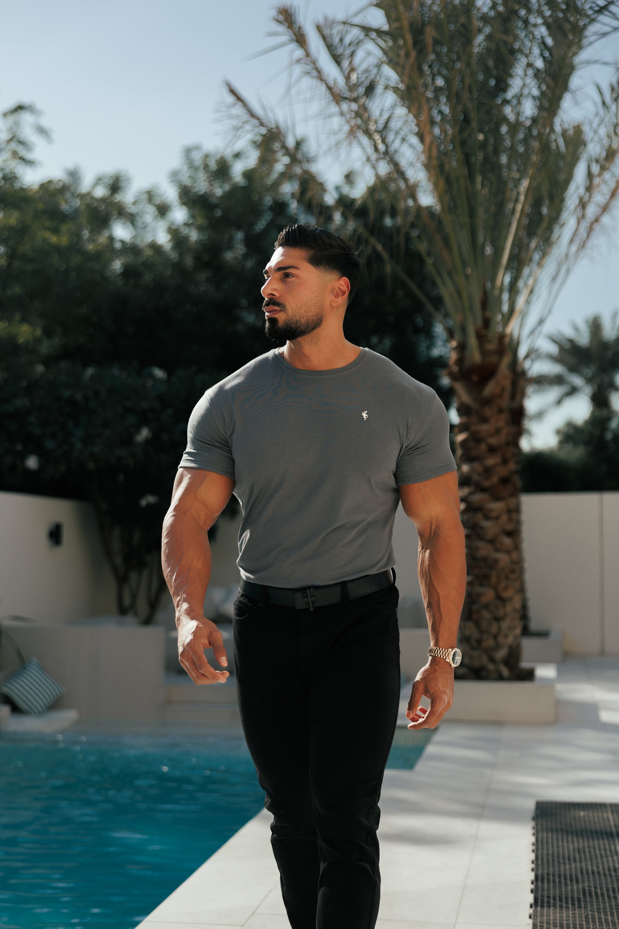 Charcoal / Silver Bamboo Crew T Shirt - FSH1212