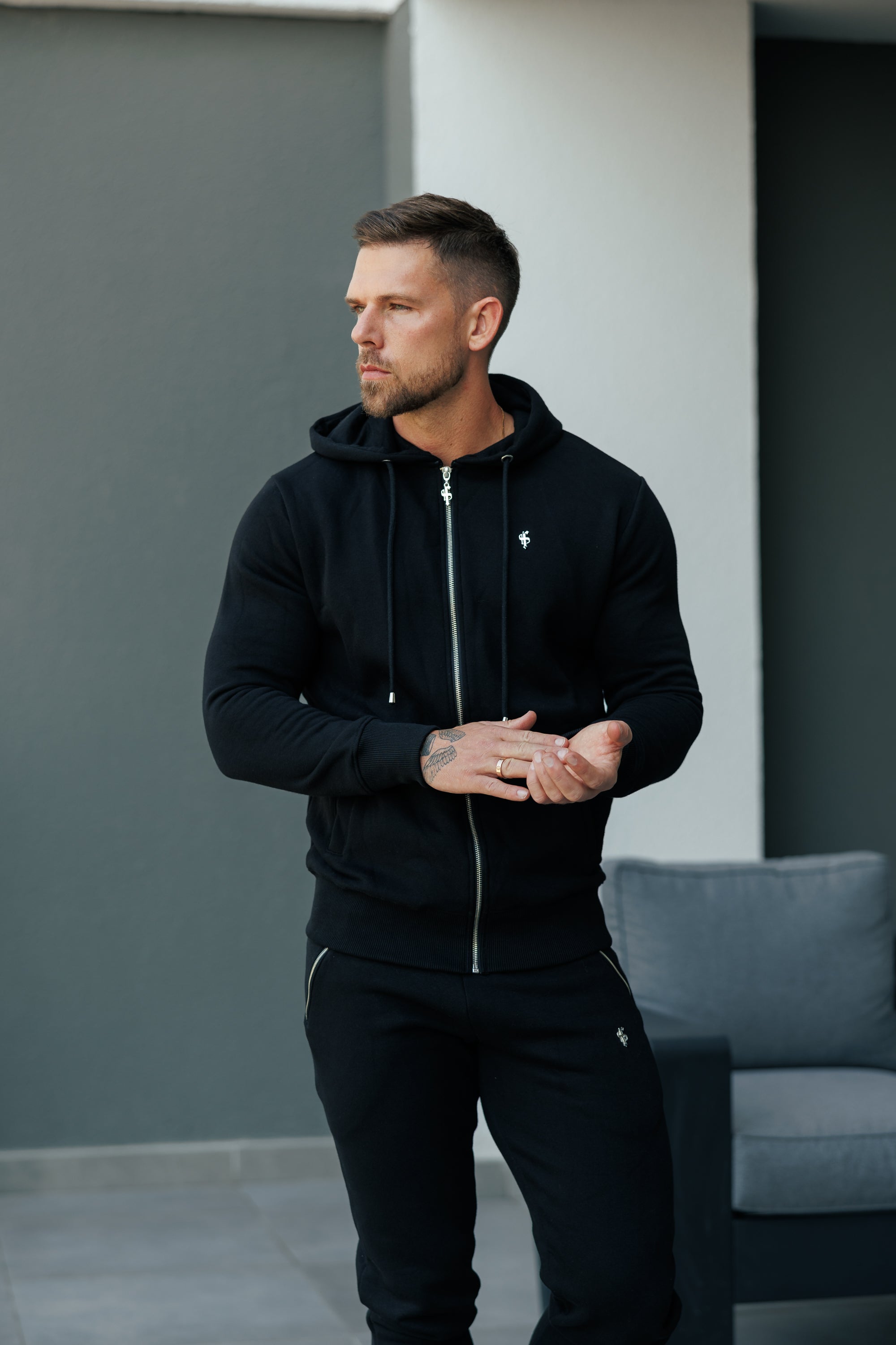 Black / Silver Full Zip Hoodie with Pockets - FSH1247