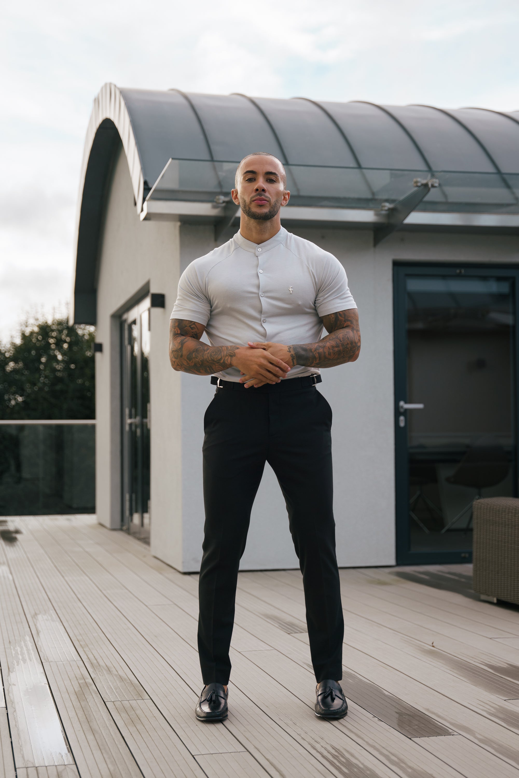 Slim Bamboo Raglan Grandad Collar Grey - FSH1155