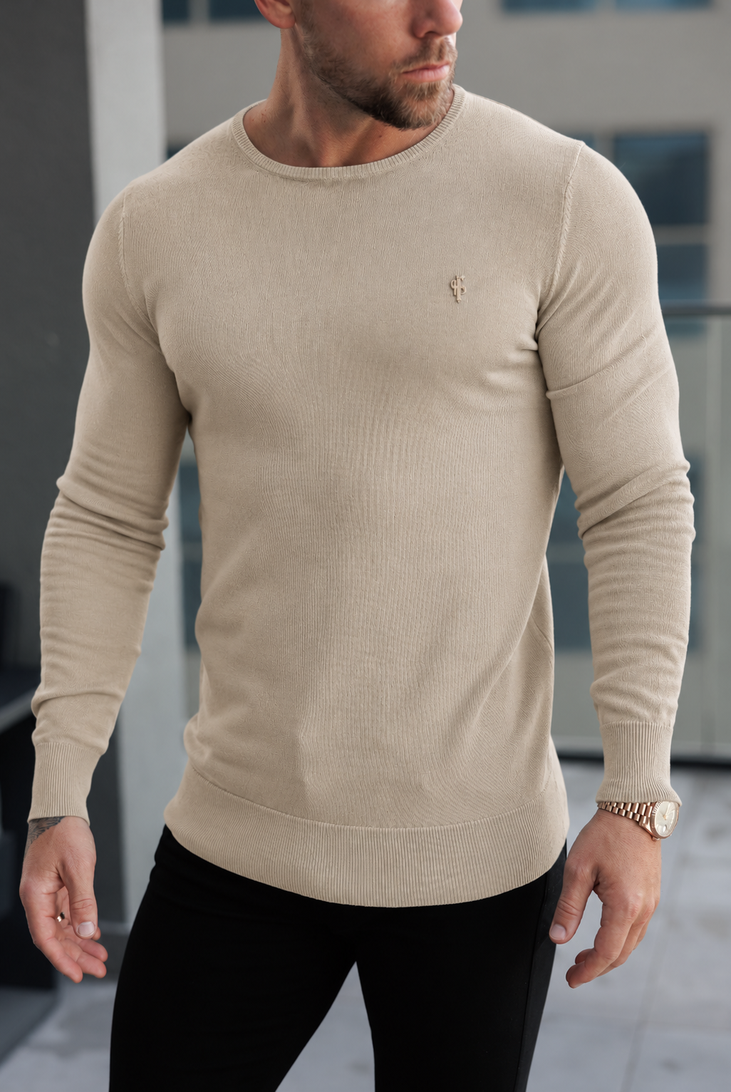 Plain Crew Beige Soft Touch Knit Jumper - FSA102