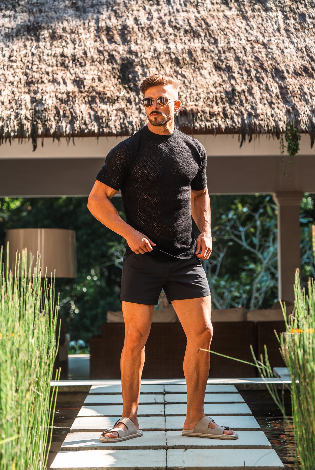 Crochet Crew T-Shirt Black Short Sleeve - FSJ085