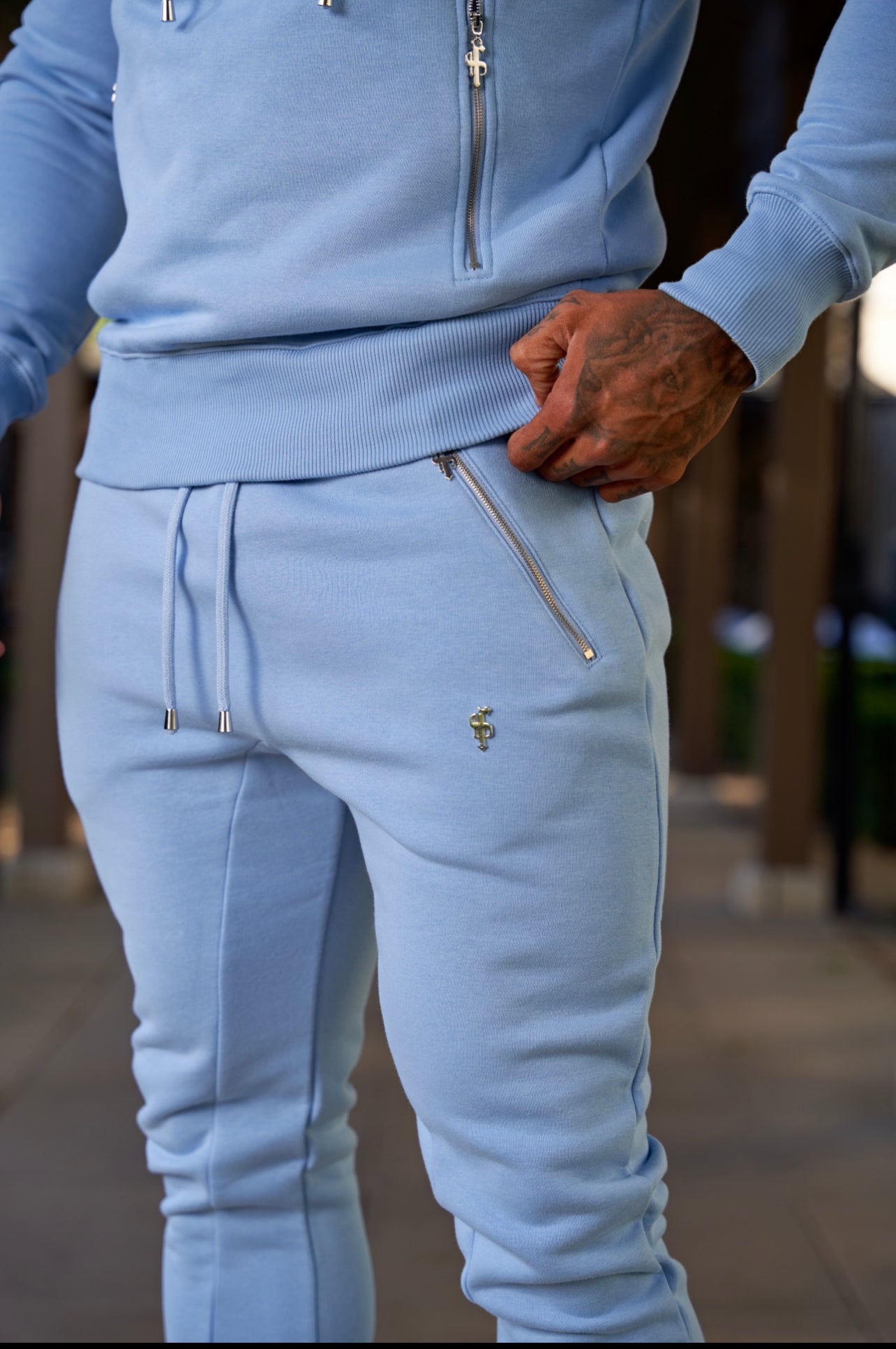 Sky Blue / Silver Overhead Hoodie Top with Zipped Pockets - FSH801