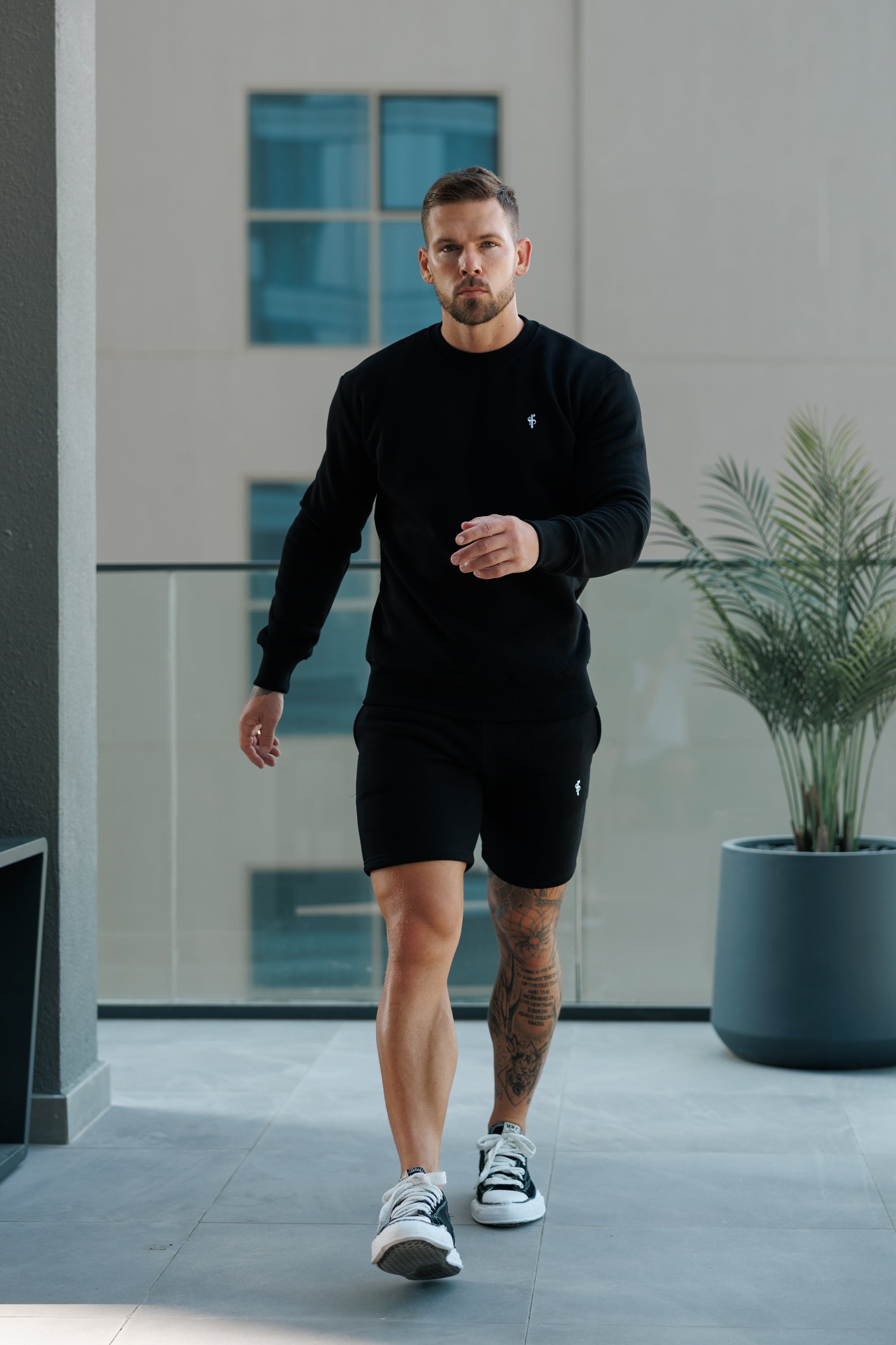 Plain Black Crew Jumper With FS Branding - FSH1183