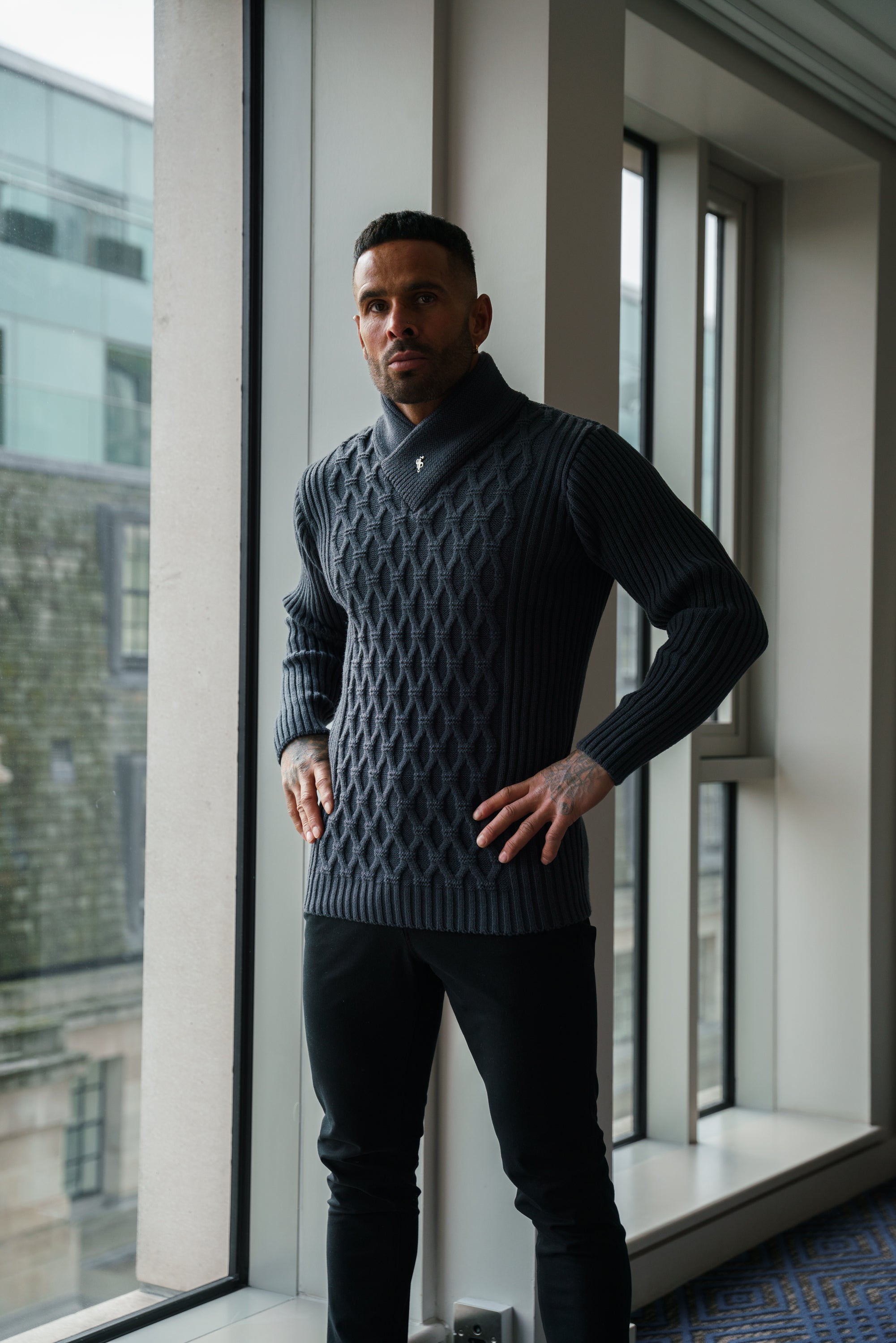 Chunky Cable Knit Gun Powder / Charcoal Jumper - FSJ065