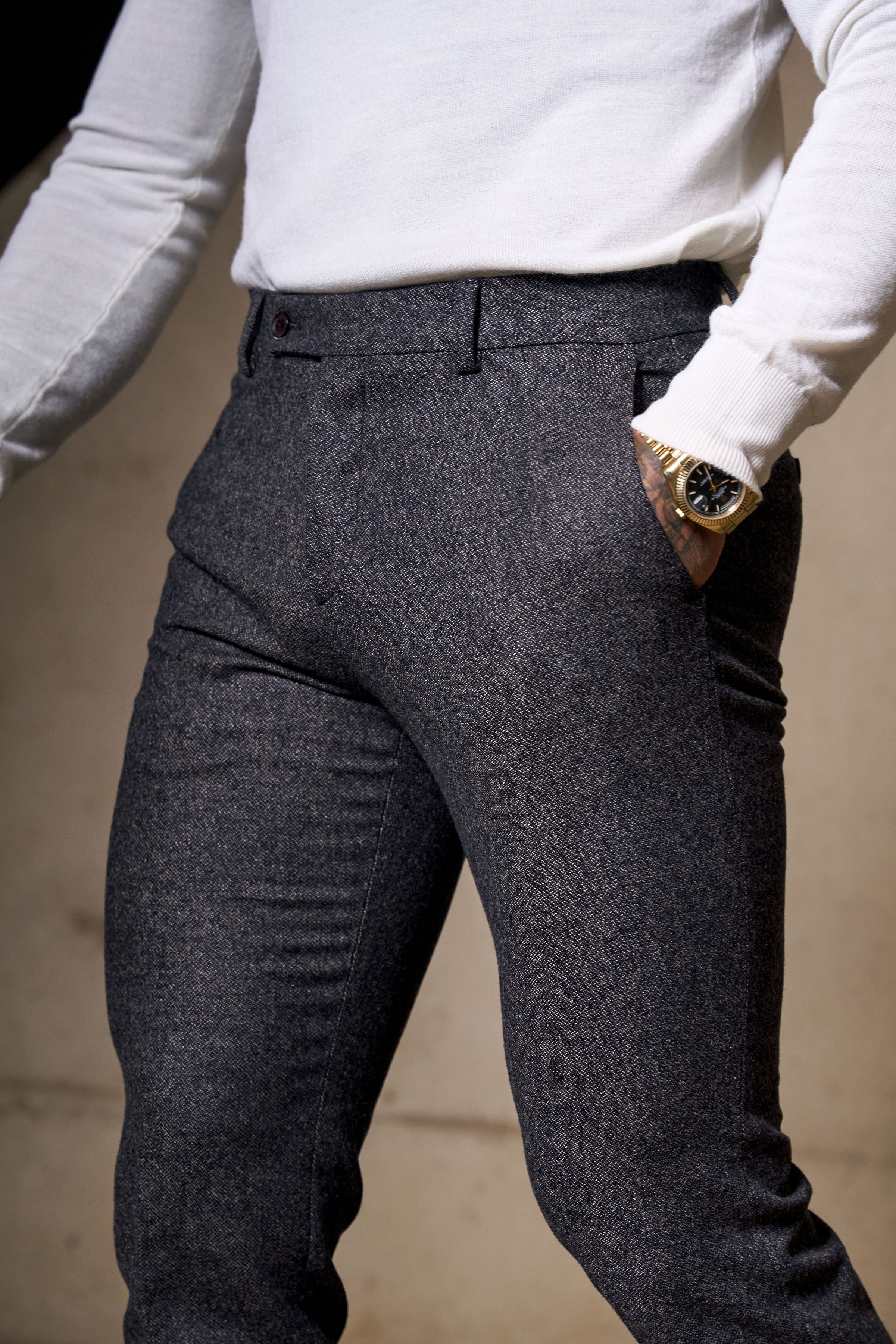 Relaxed Formal Dark Taupe Textured Trouser - FSTR015
