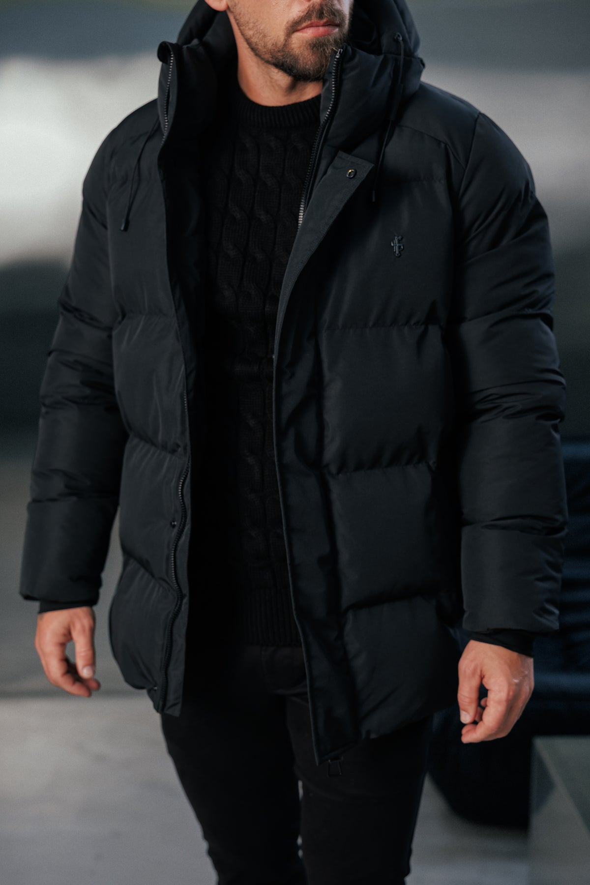 Black Padded Coat with Hood - FSN234